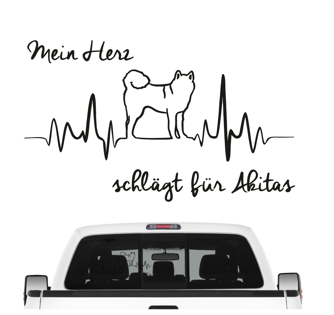 Akita Inu Japan Small Japanese Dog Hundeaufkleber Herz AUTOAUFKLEBER Hunde HEARTBEAT EKG by SIVIWONDER