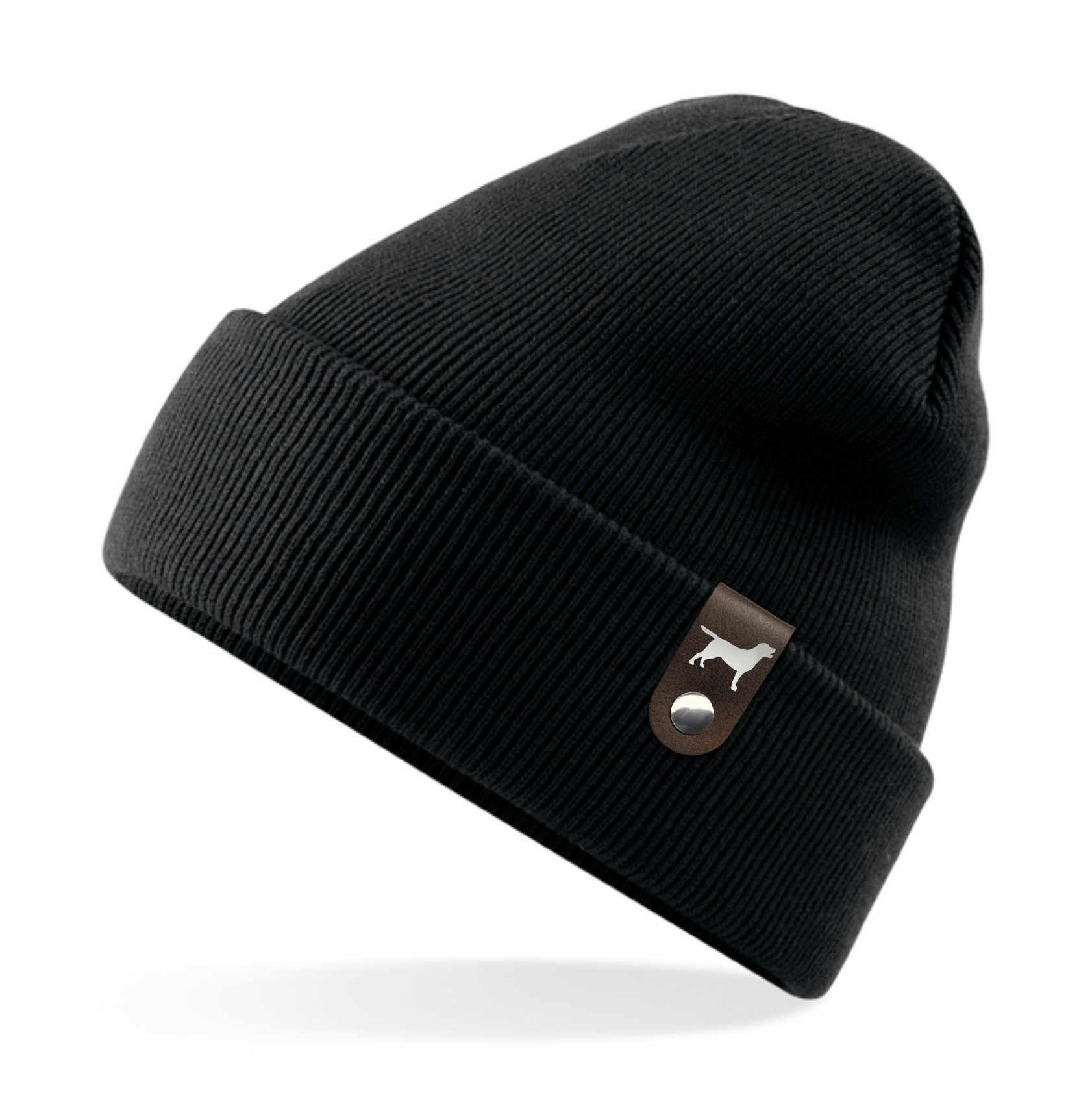 Labrador Labby Mütze Patch Leder Gassi Beanie Strickmütze Warm Herren Damen Retriever Lab