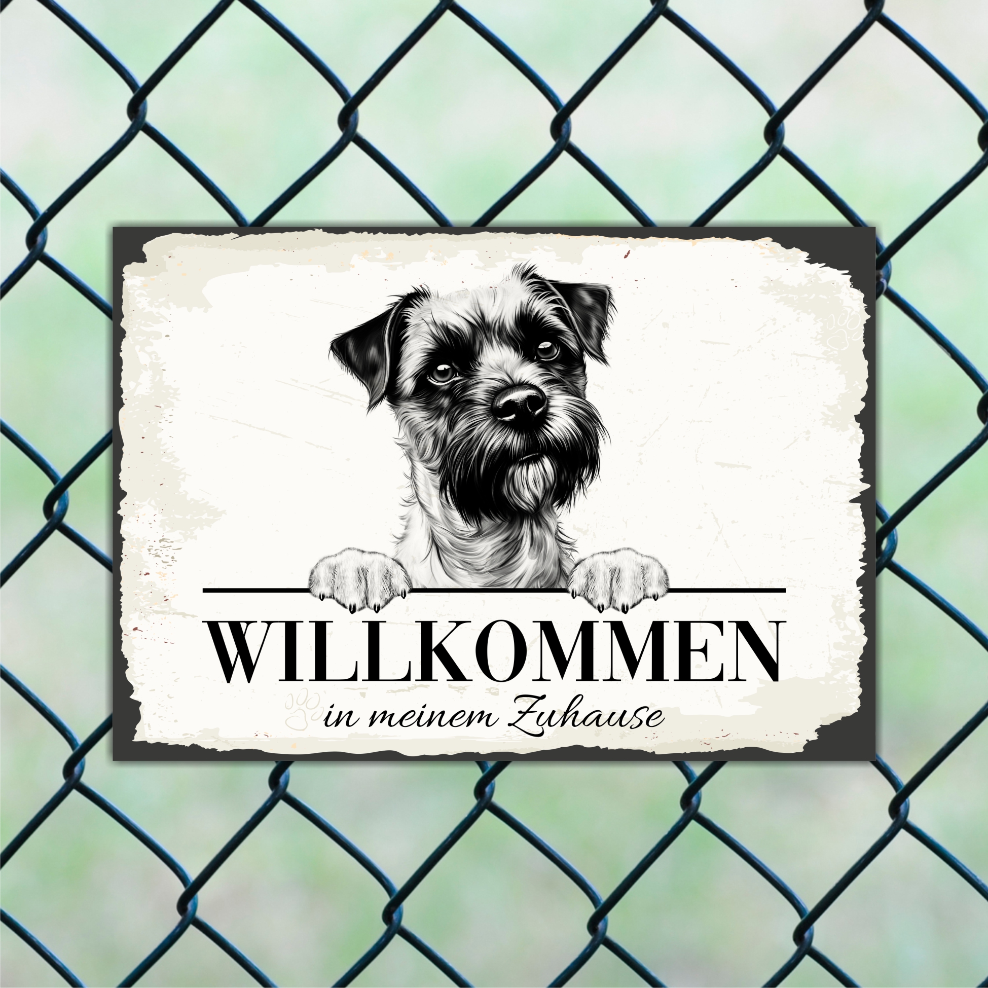 Hundeschild Willkommen Zuhause Border Terrier Schild Achtung Spruch Türschild