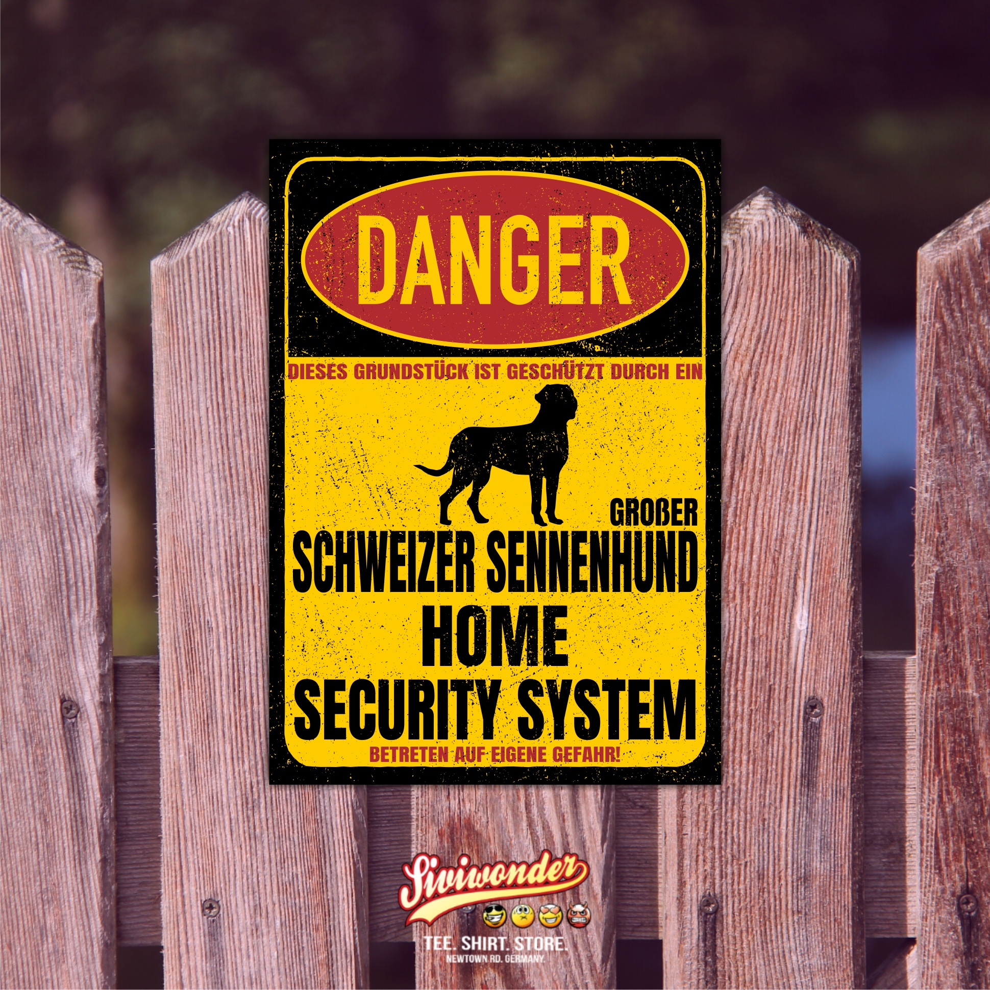 Großer Schweizer Sennenhund  Dog Türschild Danger Security System Warnschild Hund Schilder Hundeschild happy Design by Siviwonder