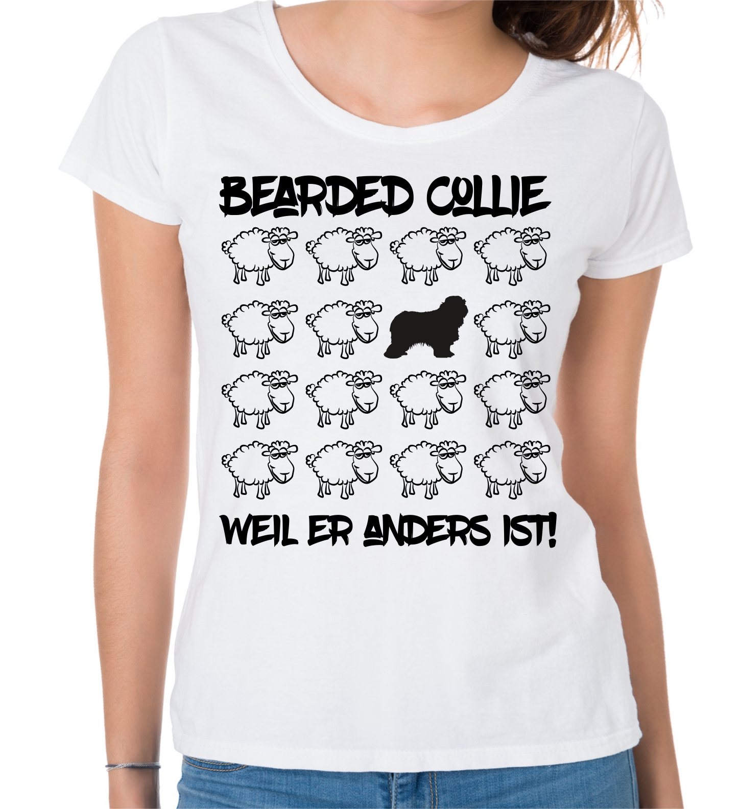 BEARDED COLLIE DAMEN T-SHIRT BLACK SHEEP by SIVIWONDER