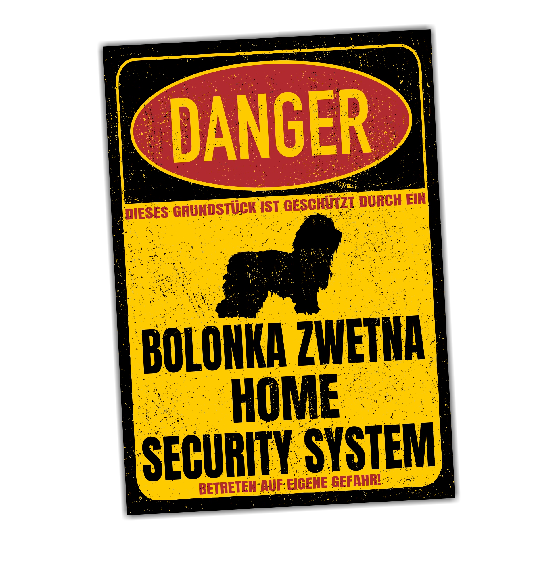 Bolonka Zwetna Tsvetnaya Russischer Hund Dog Türschild Danger Security System Warnschild Hund Schilder Hundeschild happy Design by Siviwonder