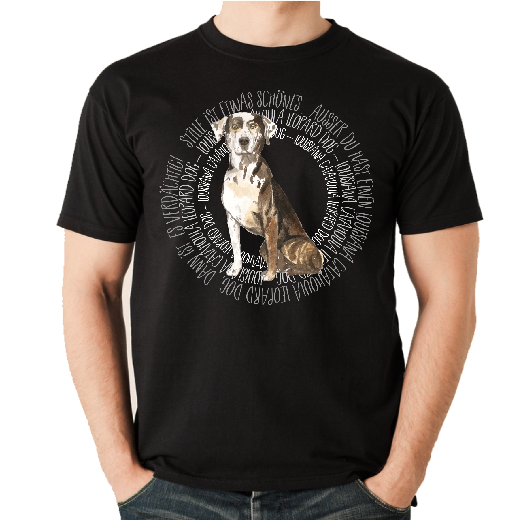 LOUISIANA CATAHOULA LEOPARD DOG UNISEX T-SHIRT CIRCLE Watercolor by SIVIWONDER