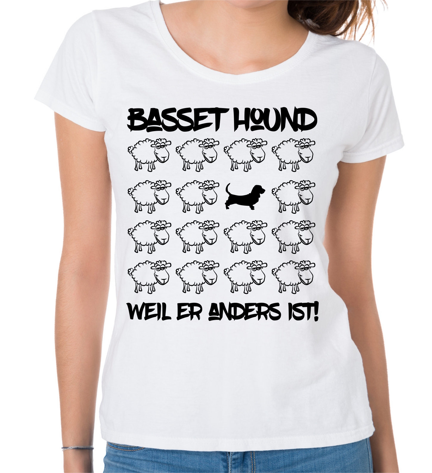 BASSET HOUND DAMEN T-SHIRT BLACK SHEEP by SIVIWONDER