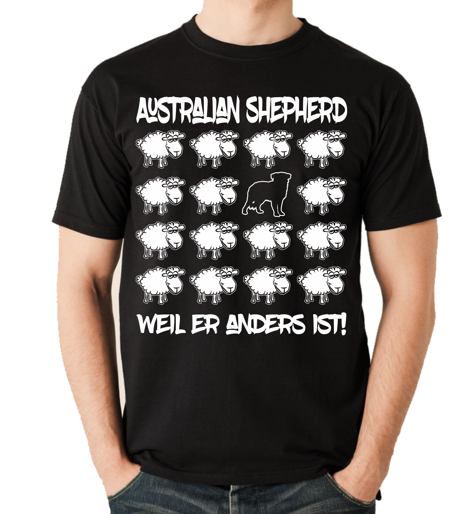 AUSTRALIAN SHEPHERD UNISEX T-SHIRT BLACK SHEEP by SIVIWONDER