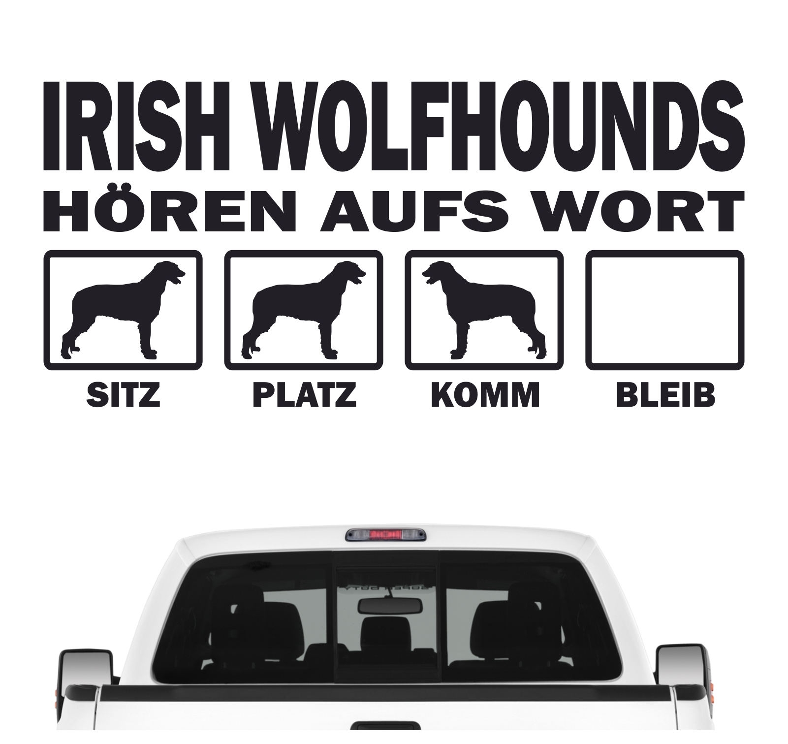 Irish Wolfhound Wolfhund Wolf Hört aufs Wort Hunde Aufkleber Sticker Autoaufkleber Wandtattoo Tattoo