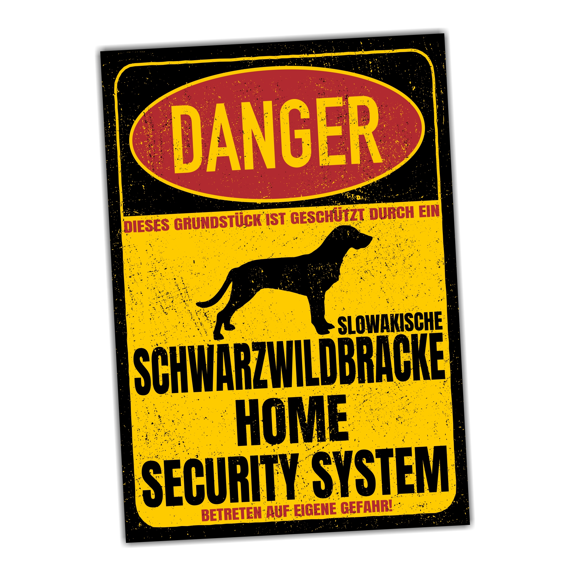 Slowakische Schwarzwildbracke Slovensky Kopov Jagdhund Türschild Danger Security System Warnschild Hund Schilder Hundeschild