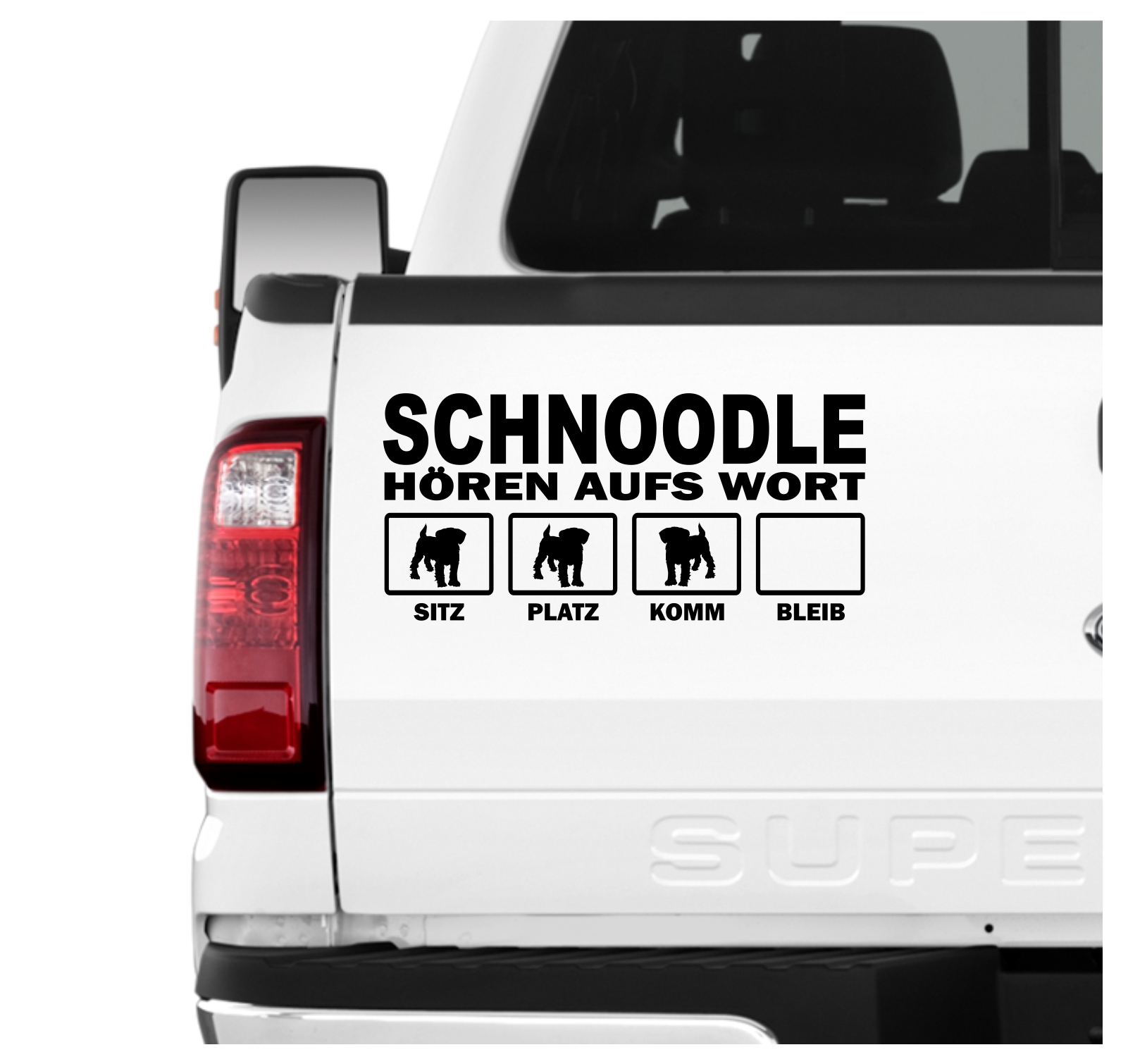 Schnoodle Schnudel Schnauzer Pudel Mix Mischling Hört aufs Wort Hunde Aufkleber Sticker Autoaufkleber Wandtattoo Tattoo