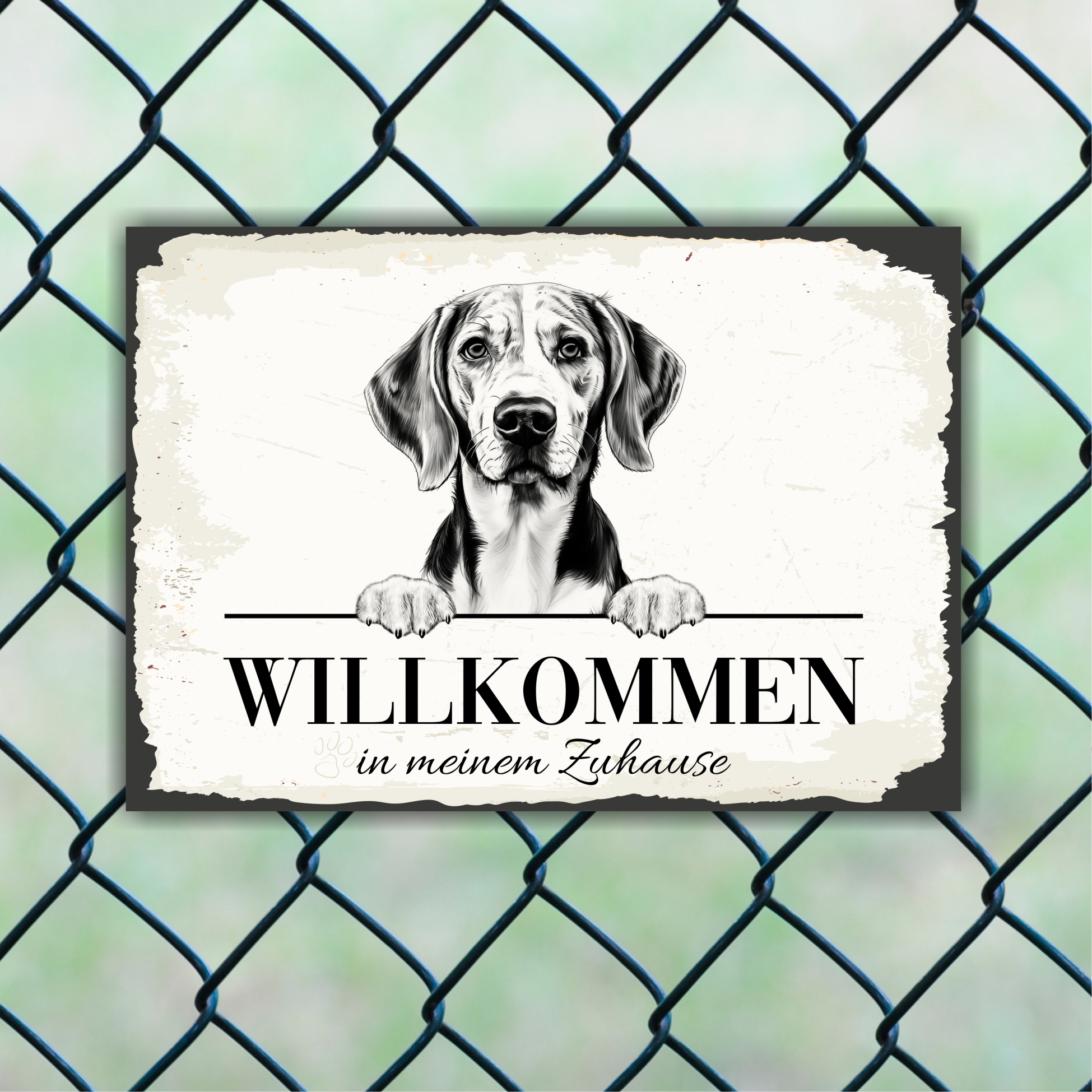 Hundeschild Willkommen Zuhause  English Foxhound Fox Terrier Schild Achtung Spruch