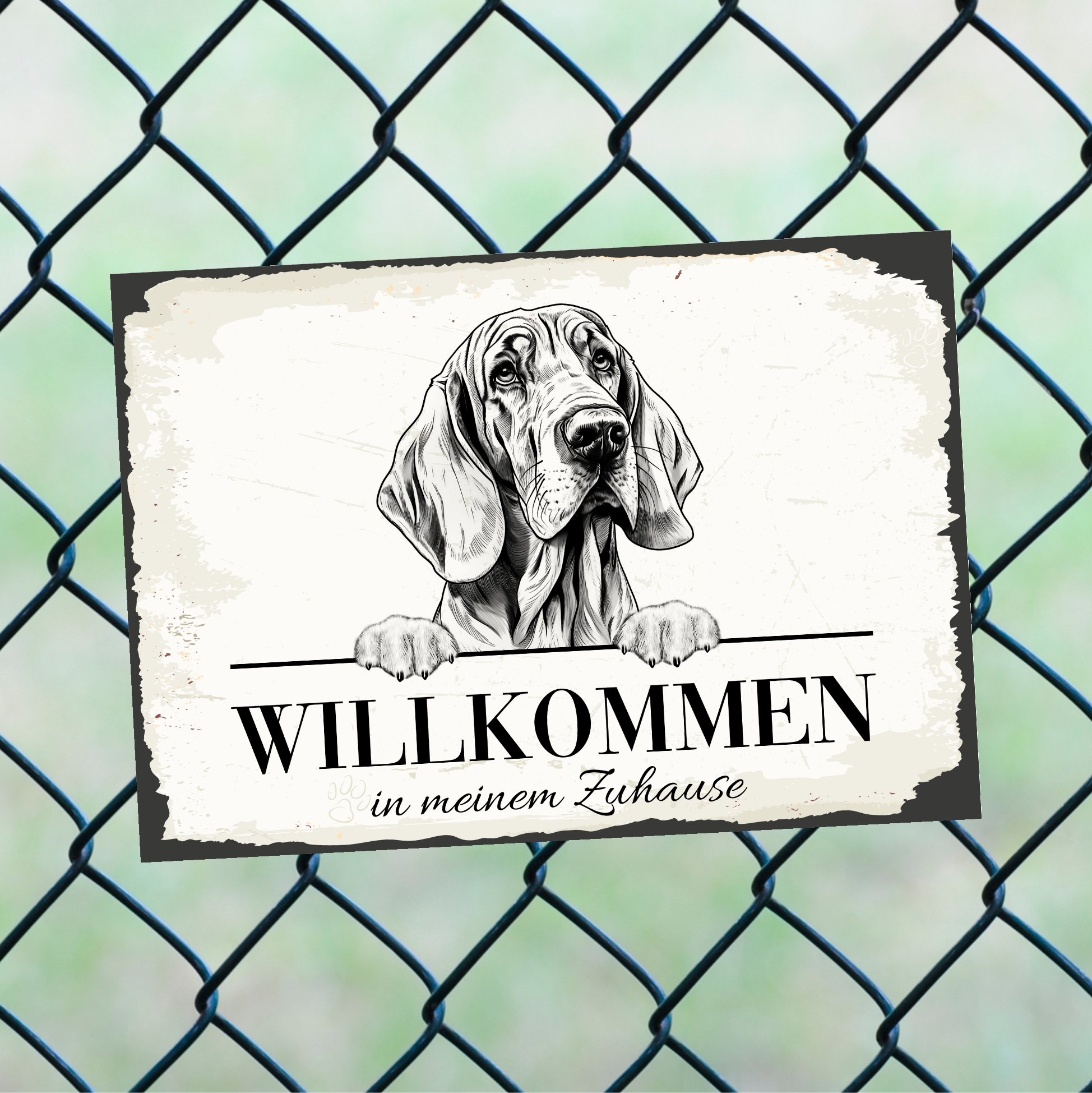Hundeschild Willkommen Zuhause Bloodhound Bluthund Schild Achtung