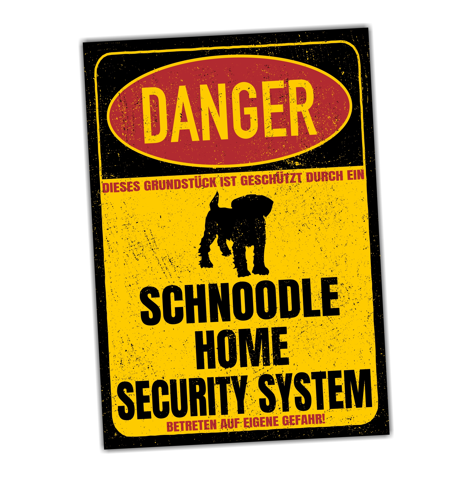 Schnoodle  Türschild Danger Security System Warnschild Hund Schilder Hundeschild