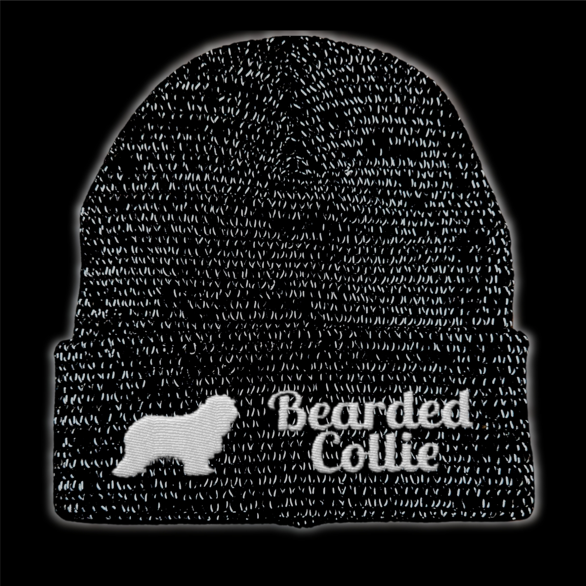 Bearded Collie reflektierende Mütze Stickerei Hund Winter Strickmütze reflex Beanie warm