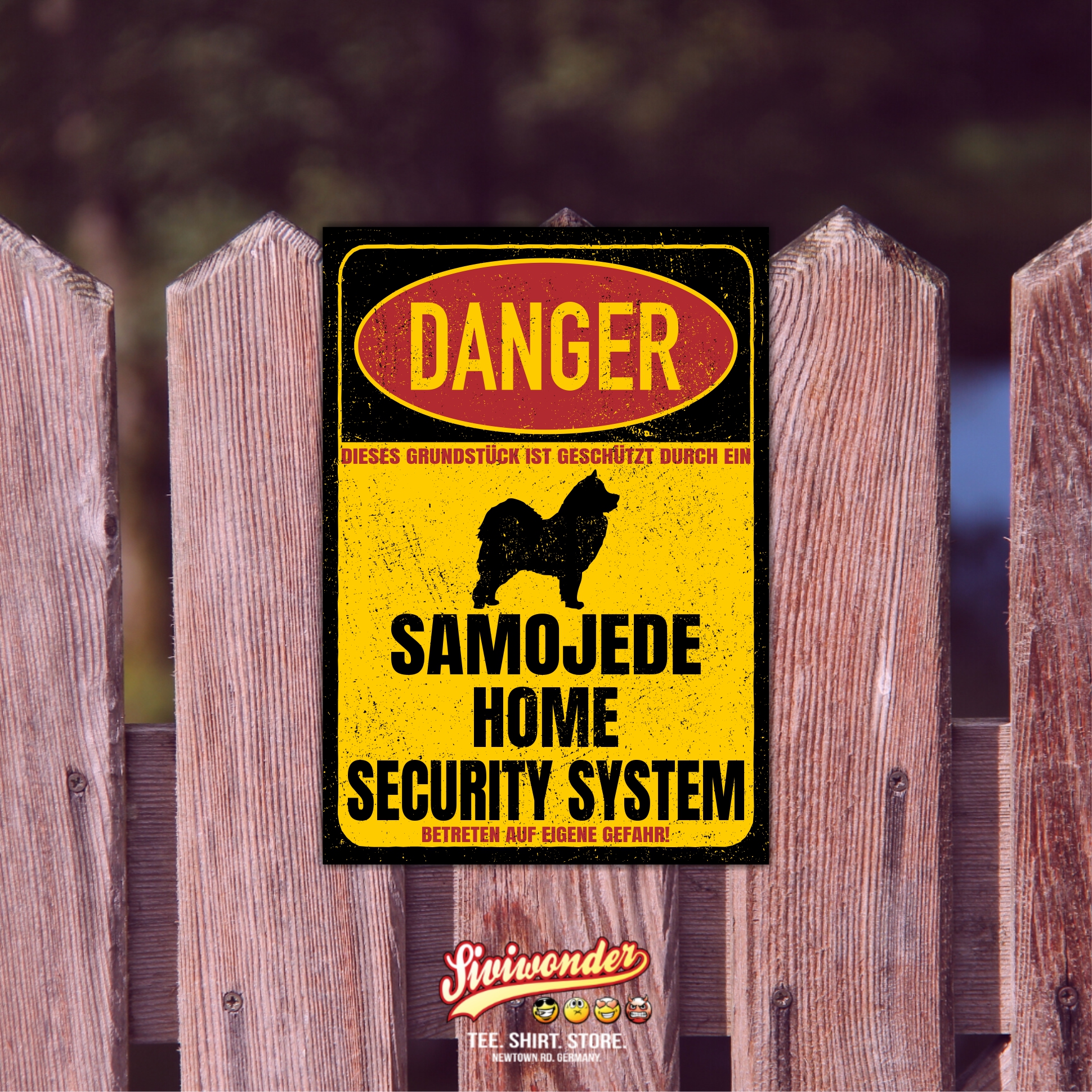 Samojede Sammy Türschild Danger Security System Warnschild Hund Schilder Hundeschild