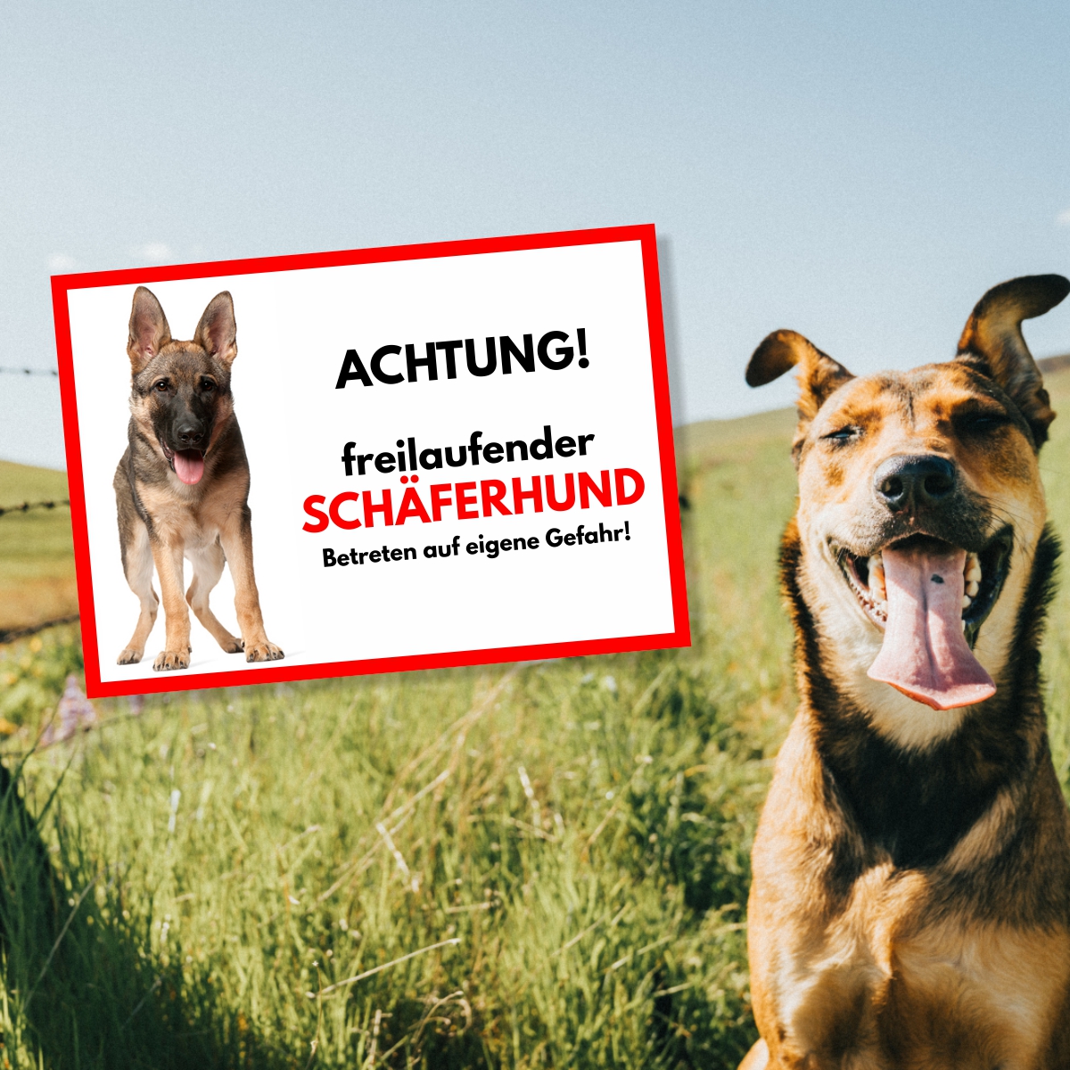 Schäferhund Freilaufender Hund Dog Schild Spruch Türschild Hundeschild Warnschild
