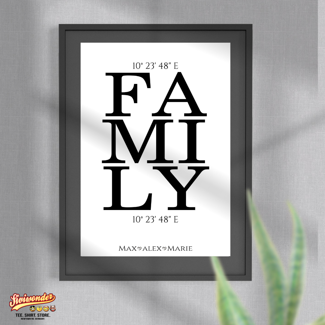 Personalisiertes Schild "Family" mit Wunsch Koordinaten & Name Geschenk Dekoration Familie