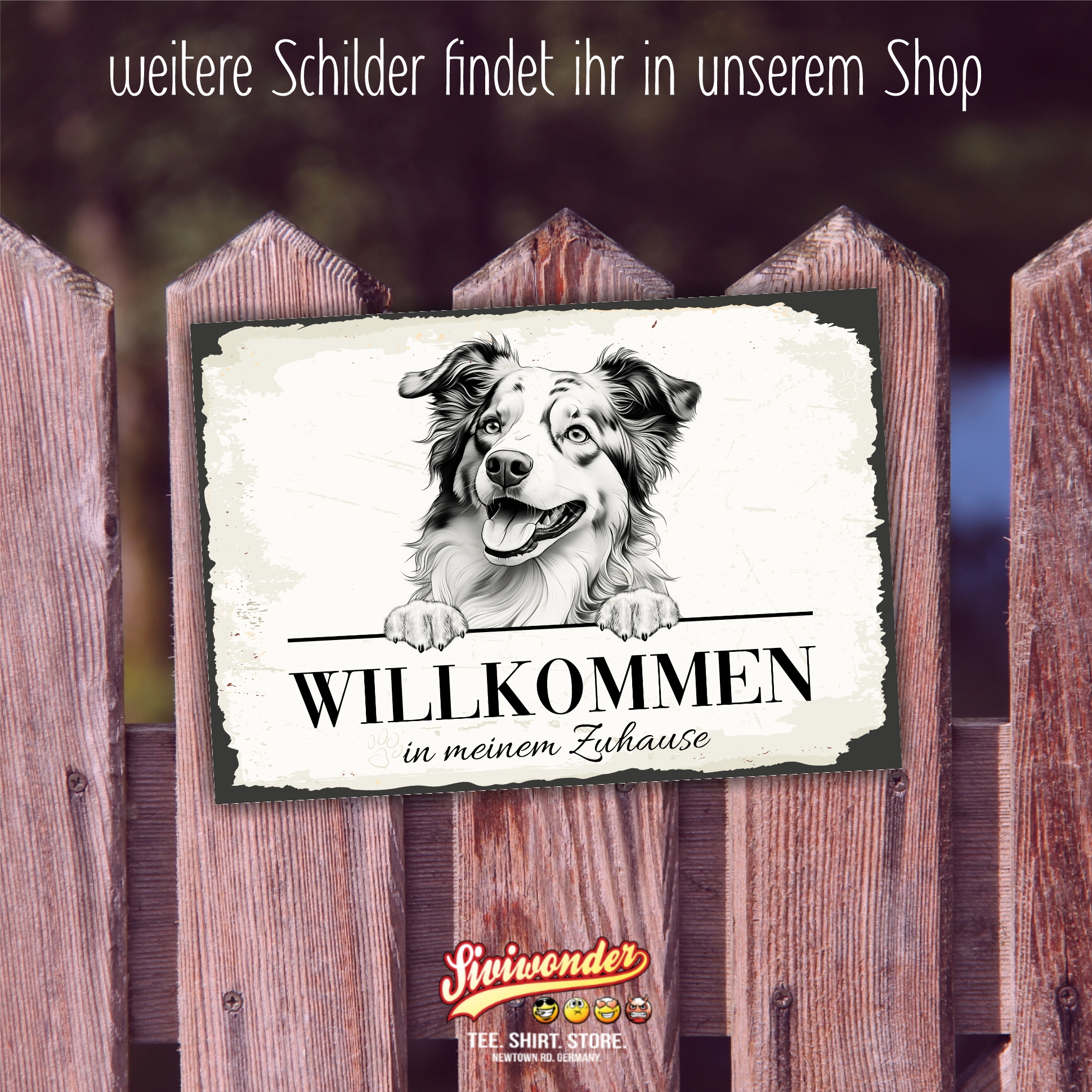 Hundeschild Willkommen Zuhause Aussie Terrier Schild Achtung Zaun Frau Spruch Türschild Hundeschild Warnschild  Design by Siviwonder