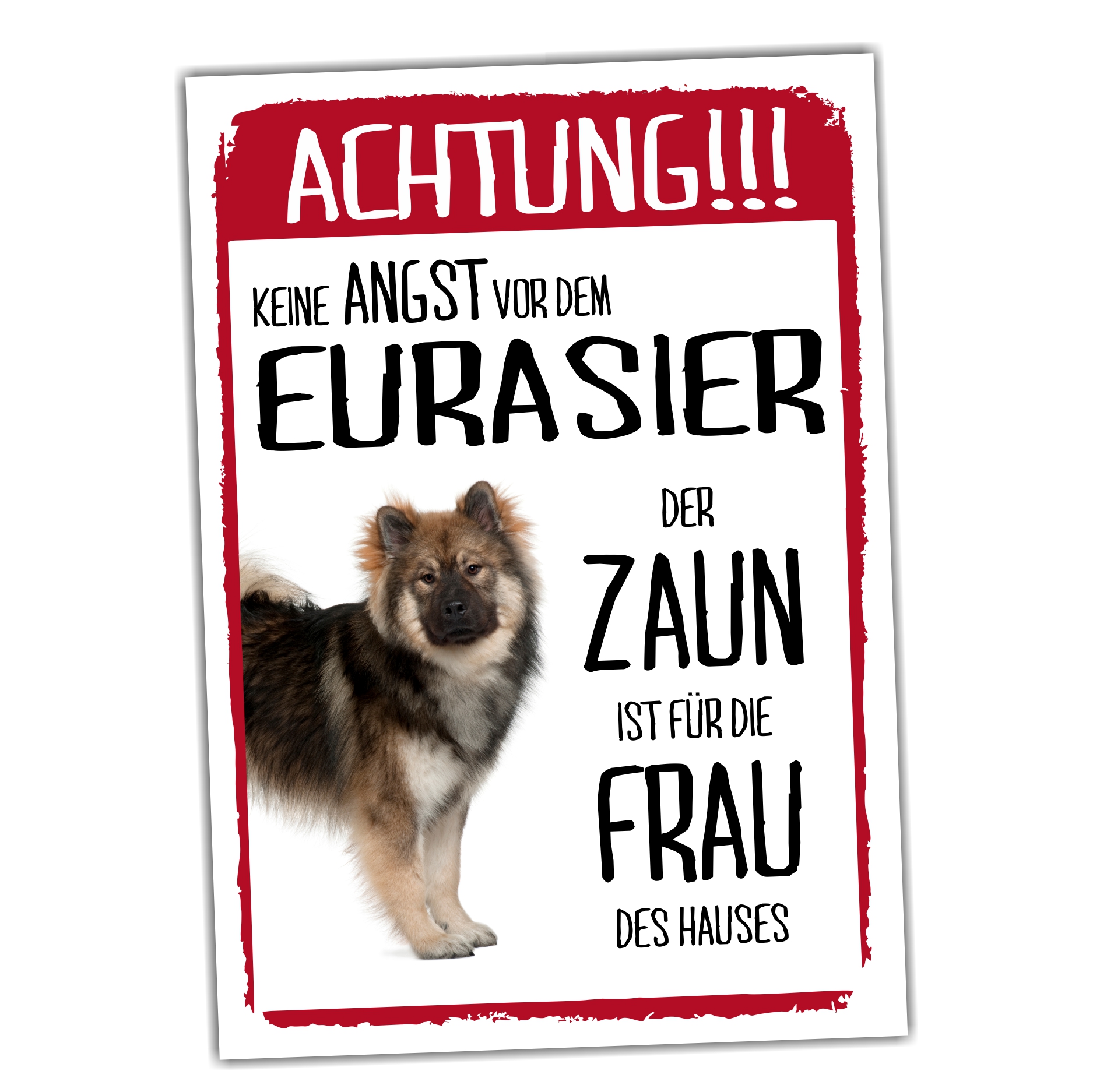 Eurasier Dog Schild Achtung Zaun Frau Spruch Türschild Hundeschild Warnschild Fun