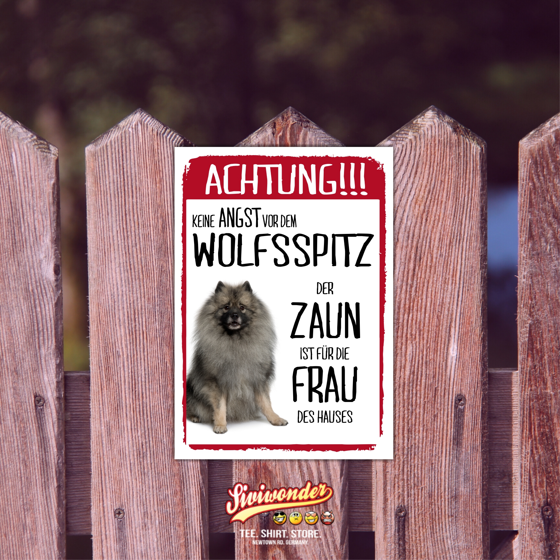 Wolfsspitz Dog Schild Achtung Zaun Frau Spruch Türschild Hundeschild Warnschild Fun