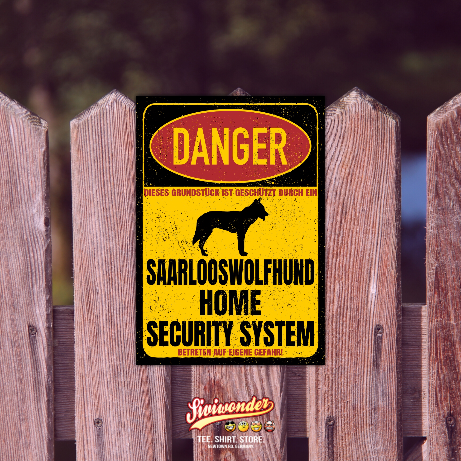 Saarlooswolfhund Türschild Danger Security System Warnschild Hund Schilder Hundeschild