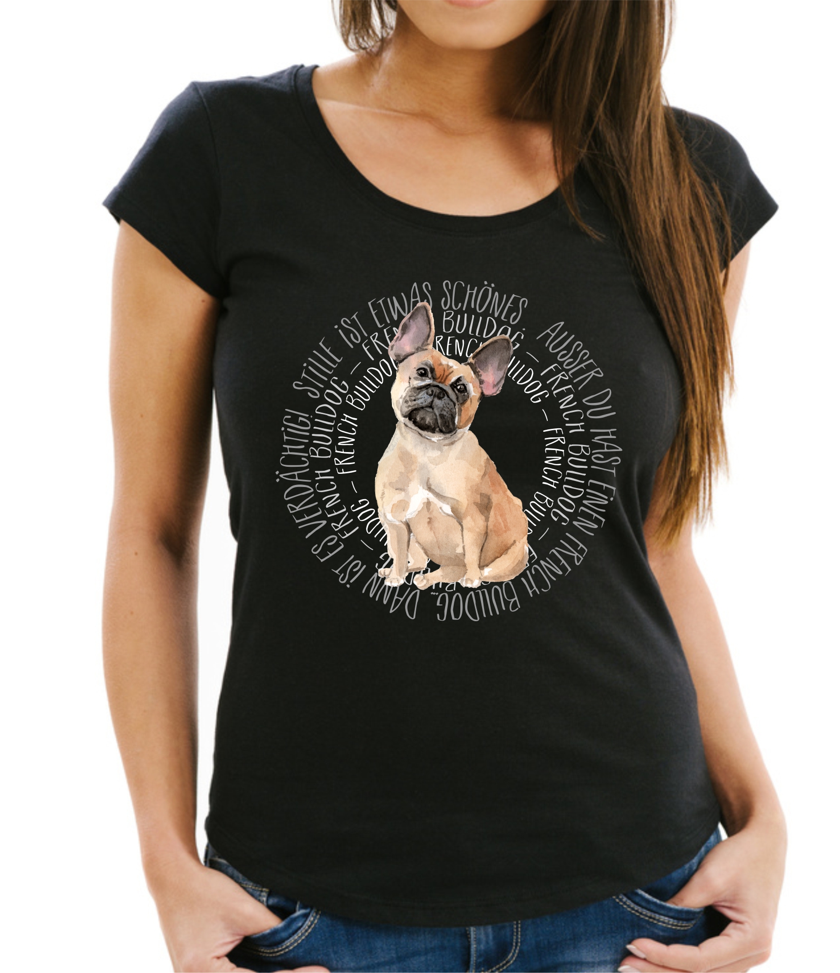 FRANZÖSISCHE BULLDOGGE DAMEN T-SHIRT CIRCLE Watercolor by SIVIWONDER