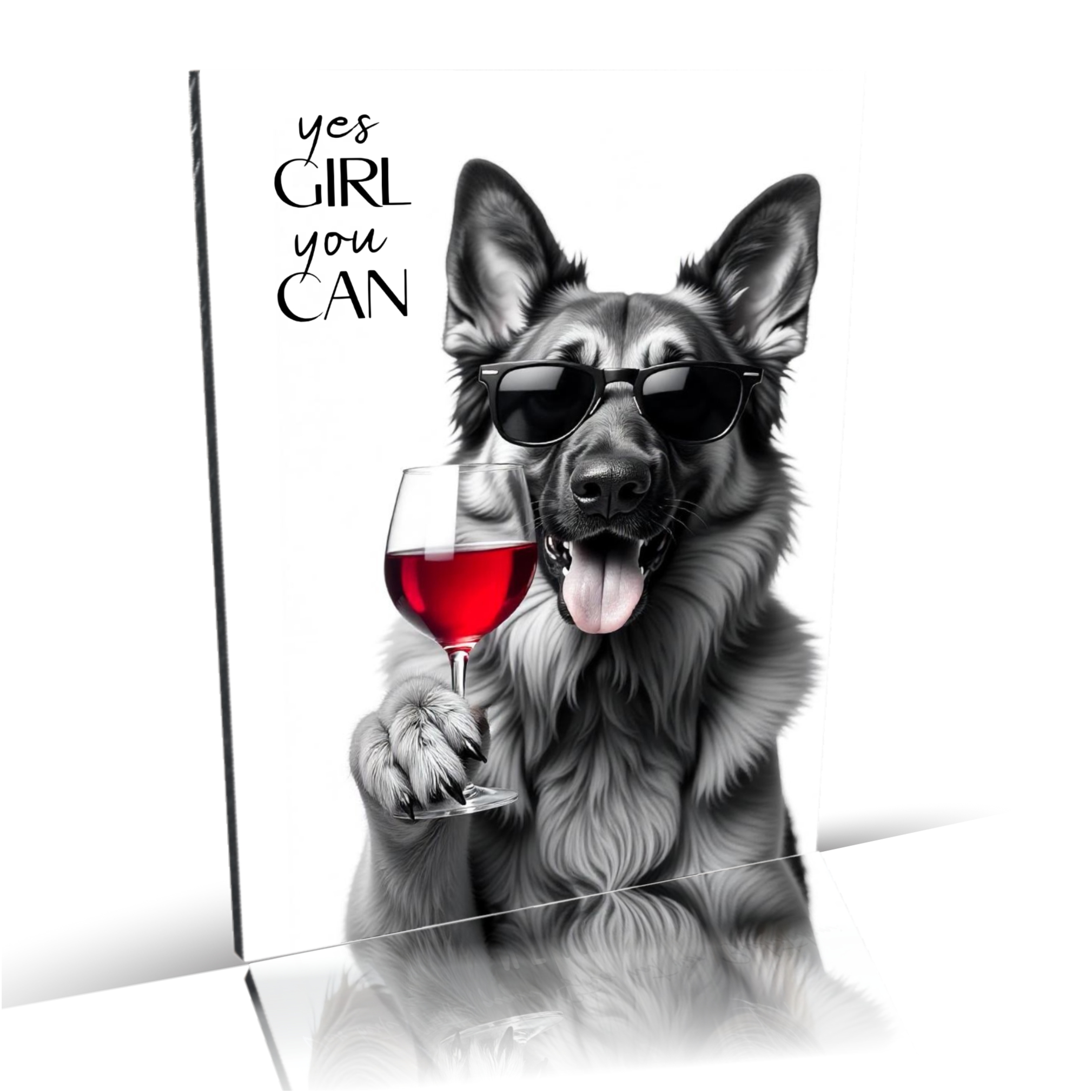 Schild Hund Schäferhund Artprint Wein Spruch Deko Wanddekor Geschenkidee Weinliebhaber Quotes