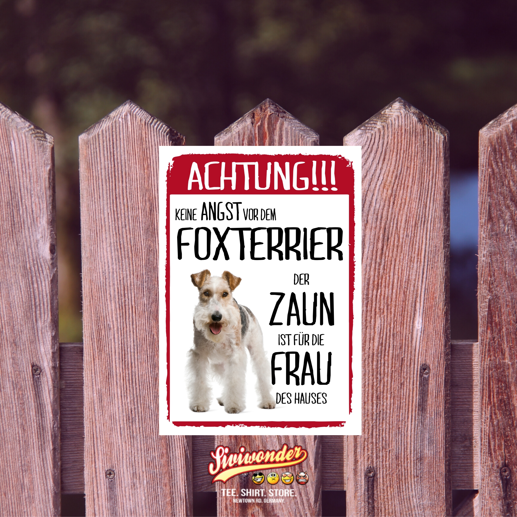 Foxterrier Rau Dog Schild Achtung Zaun Frau Spruch Türschild Hundeschild Warnschild Fun