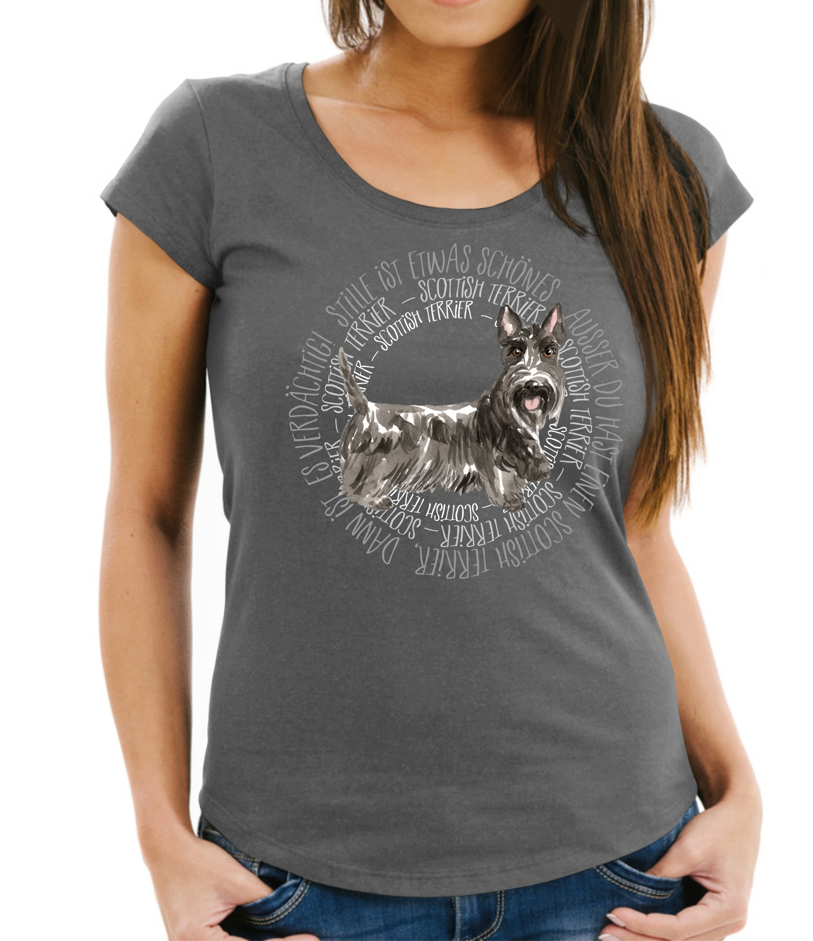 SCOTTISH TERRIER DAMEN T-SHIRT CIRCLE Watercolor by SIVIWONDER
