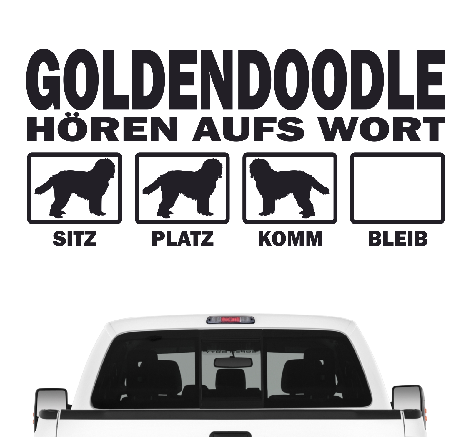 Goldendoodle Goldie Doodle Golden TRetriever Pudel Mix Mischling Hört aufs Wort Hunde Aufkleber Sticker Autoaufkleber Wandtattoo Tattoo