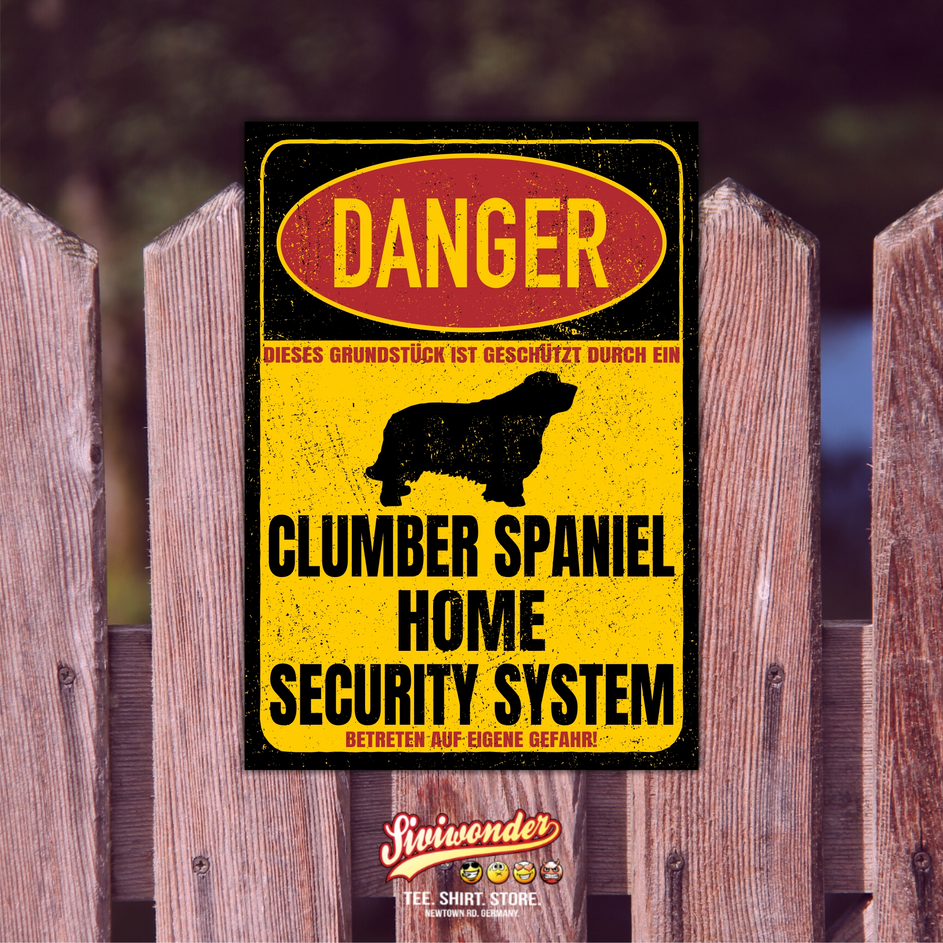 Clumber Spaniel Spanier Dog Türschild Danger Security System Warnschild Hund Schilder Hundeschild happy Design by Siviwonder