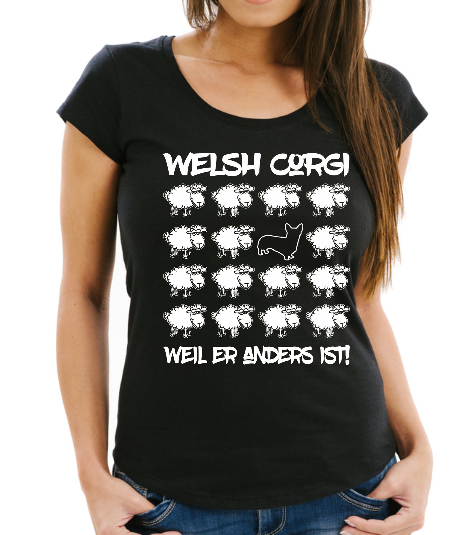 WELSH CORGI DAMEN T-SHIRT BLACK SHEEP by SIVIWONDER