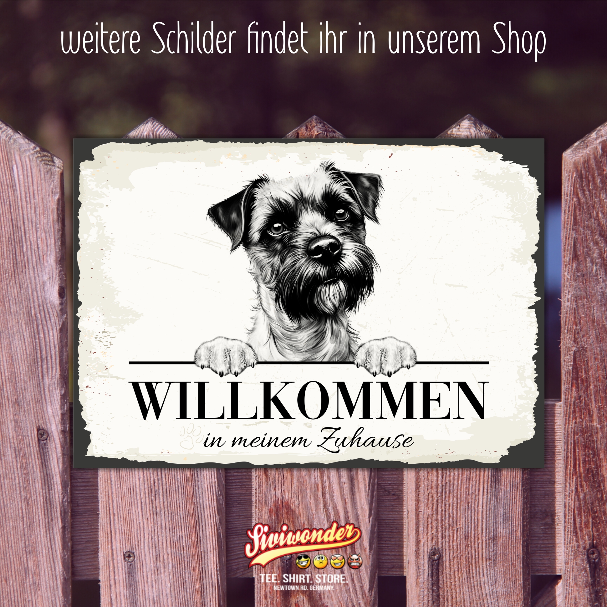 Hundeschild Willkommen Zuhause Border Terrier Schild Achtung Spruch Türschild