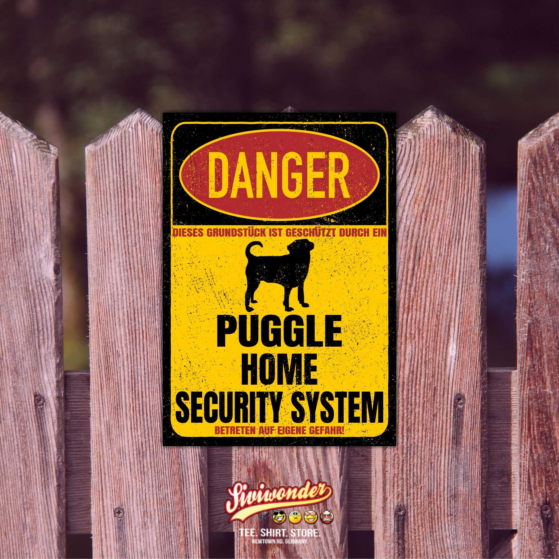 Puggle Mops Beagle  Türschild Danger Security System Warnschild Hund Schilder Hundeschild