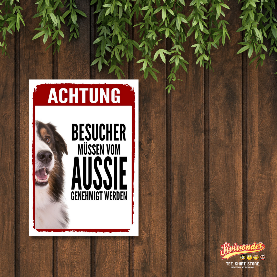 Australian Shepherd 2 Genehmigung Dog Schild Spruch Türschild Hundeschild Warnschild