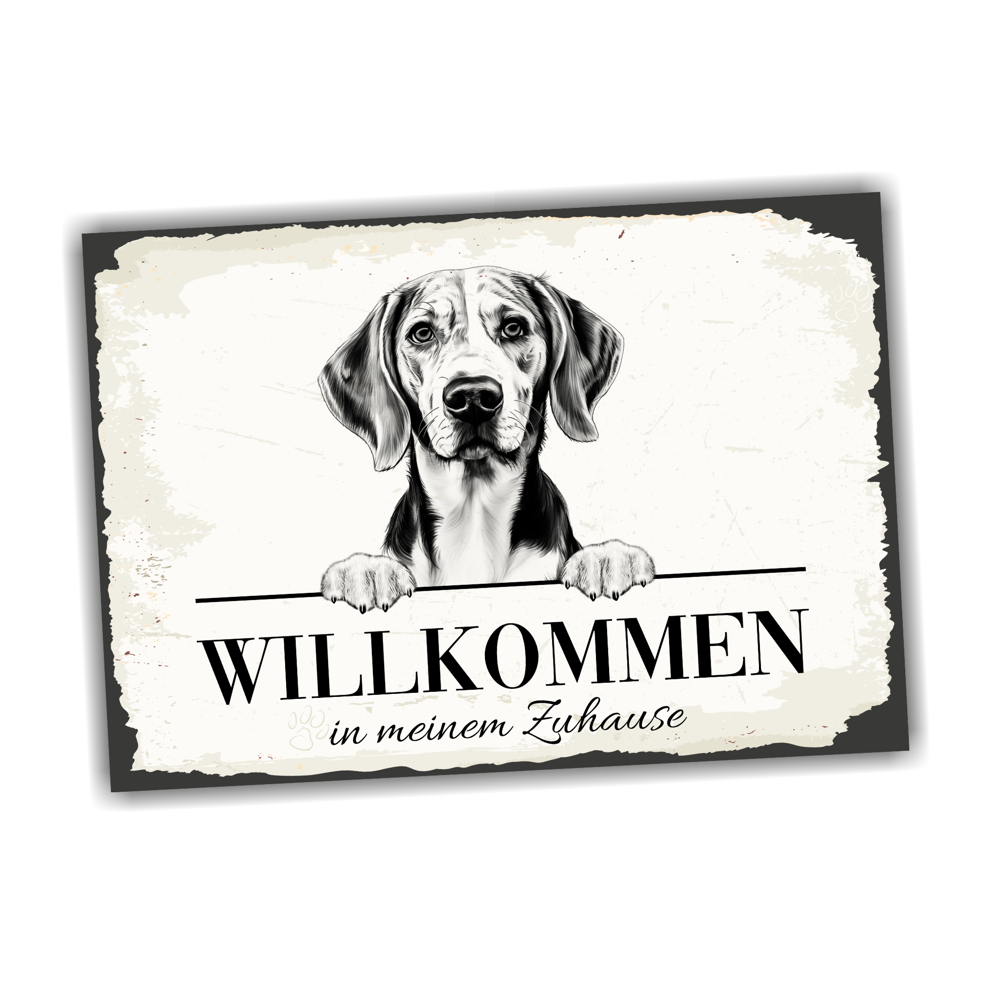 Hundeschild Willkommen Zuhause  English Foxhound Fox Terrier Schild Achtung Spruch