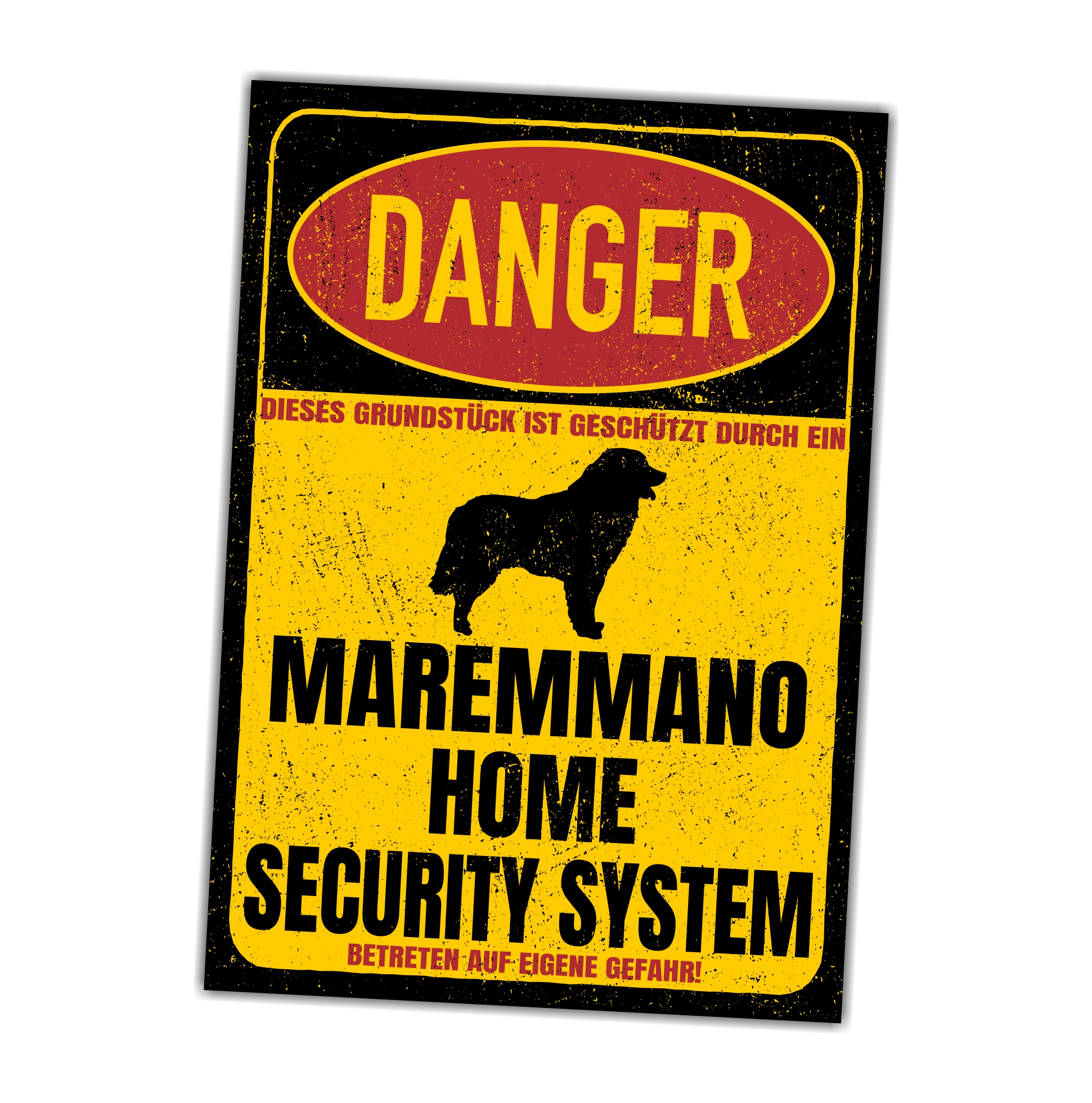 Maremmano Abruzzese Türschild Danger Security System Warnschild Hund Schilder Hundeschild