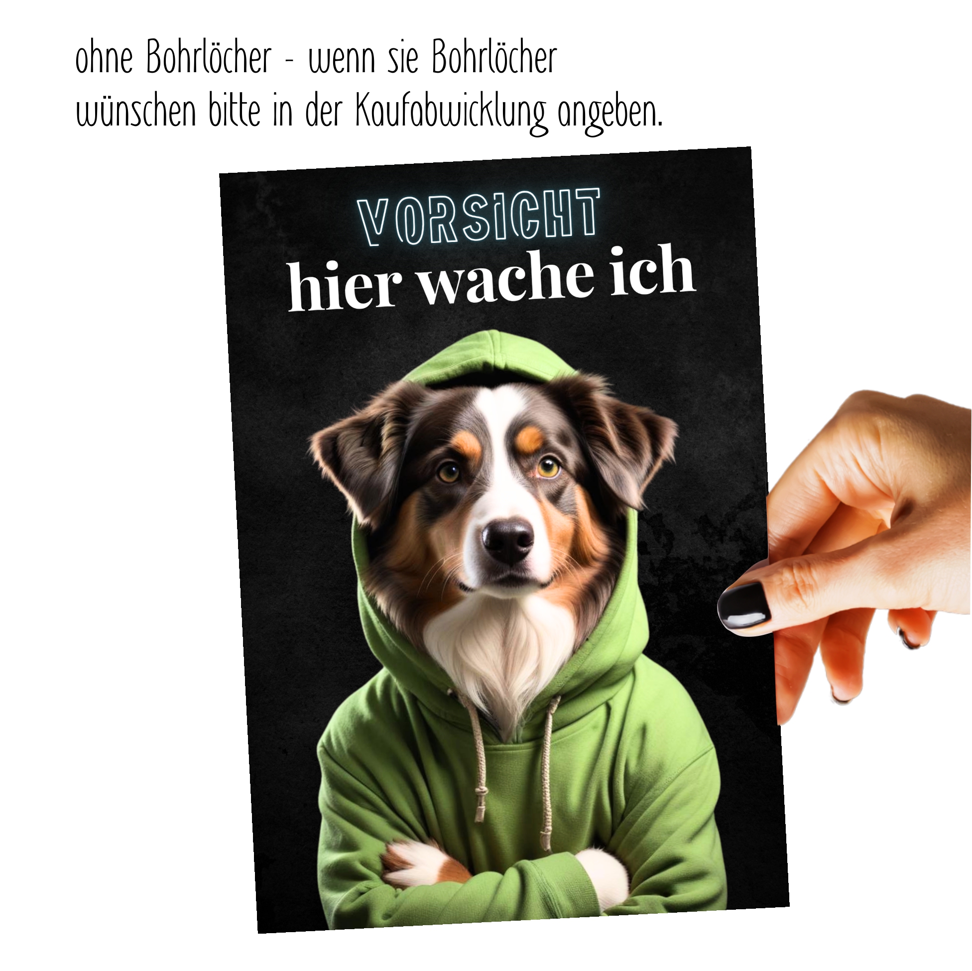 Hundeschild Schild Vorsicht Australian Shepherd Dog Spruch Türschild Warnschild Hund hier wache ich
