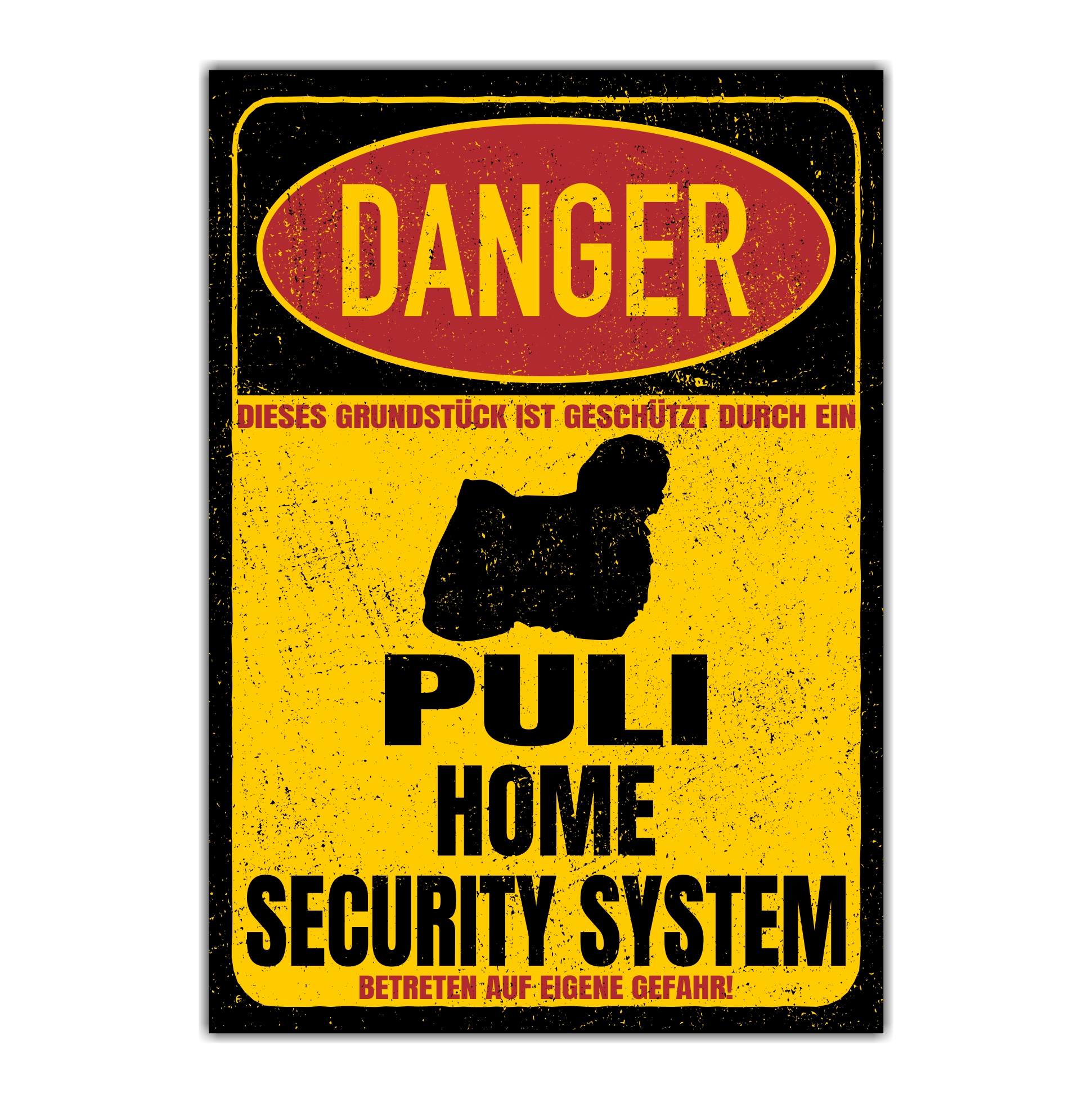 Puli Hirtenhund Türschild Danger Security System Warnschild Hund Schilder Hundeschild
