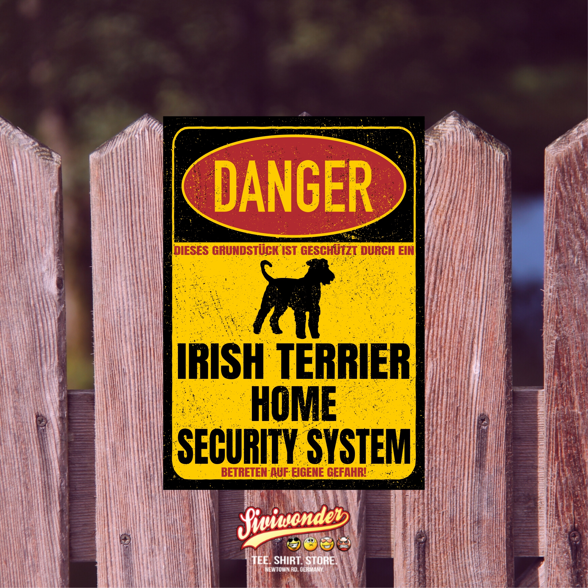 Irish Terrier roter Teufel der rote Ire  Dog Türschild Danger Security System Warnschild Hund Schilder Hundeschild