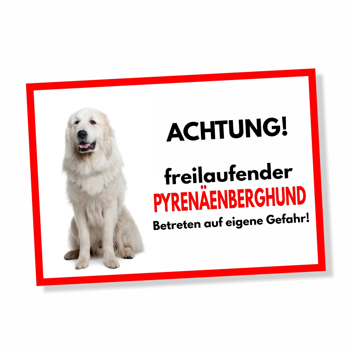 Pyrenäenberghund Freilaufender Hund Dog Schild Spruch Türschild Hundeschild Warnschild