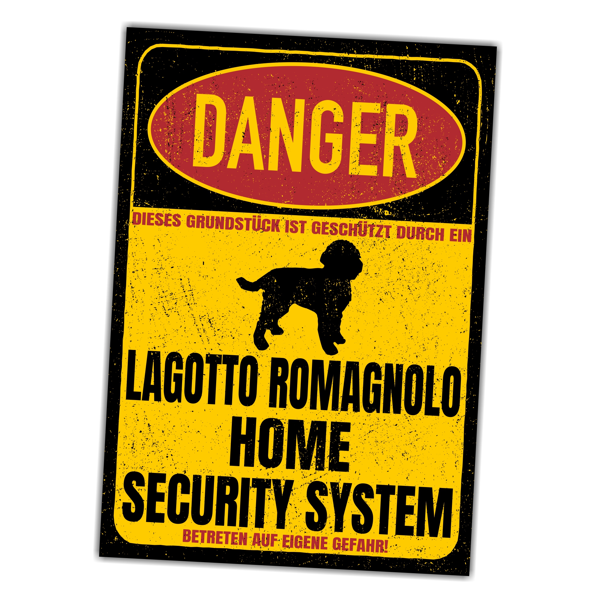 Lagotto Romagnolo Italienischer Trüffelhund Wasserhund Romagna Dog Türschild Danger Security System Warnschild Hund Schilder Hundeschild