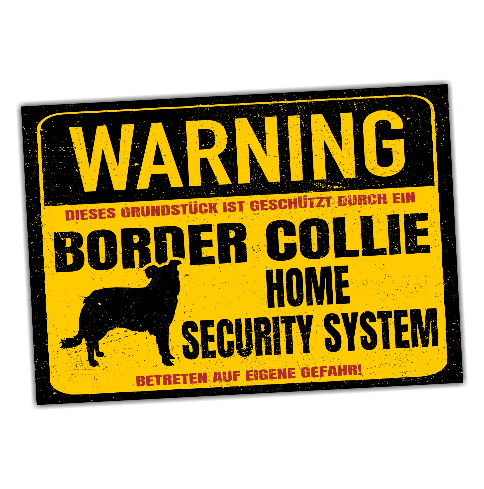 Border Collie Sheepdog  Dog Schild Warning Security System Türschild Hundeschild Warnschild