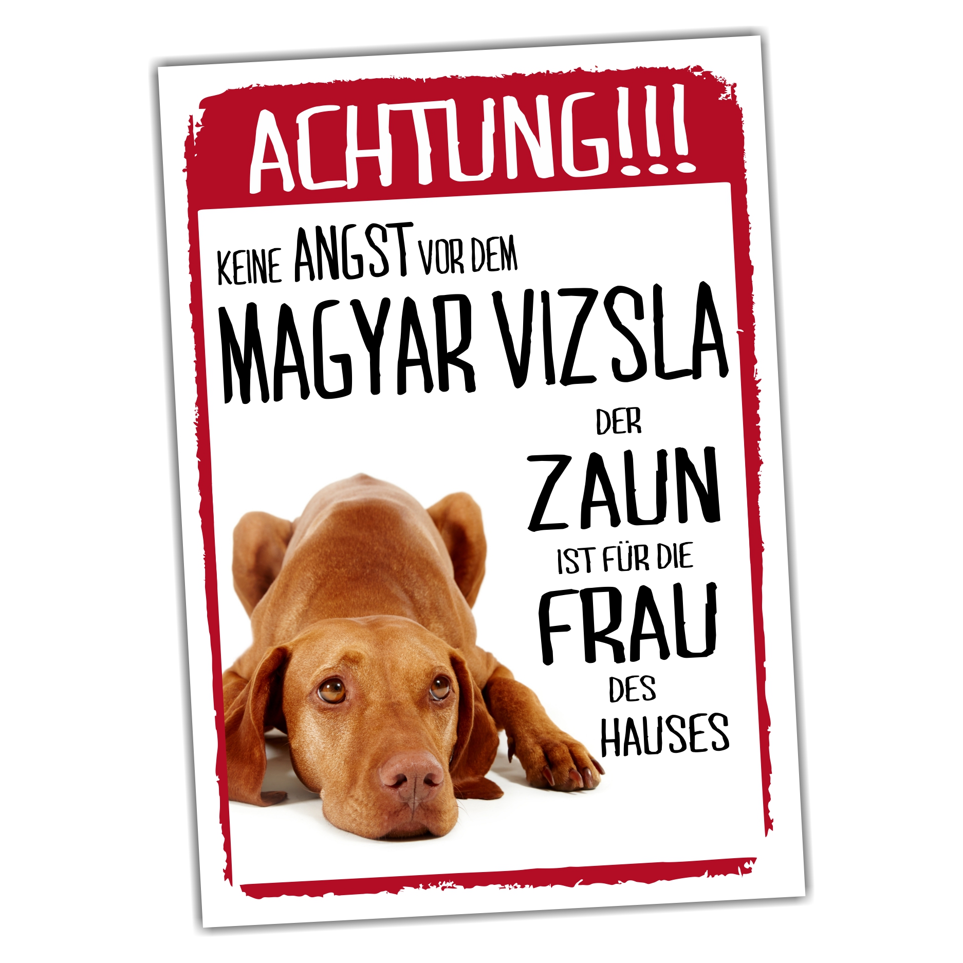 Magyar Vizsla Dog Schild Achtung Zaun Frau Spruch Türschild Hundeschild Warnschild Fun