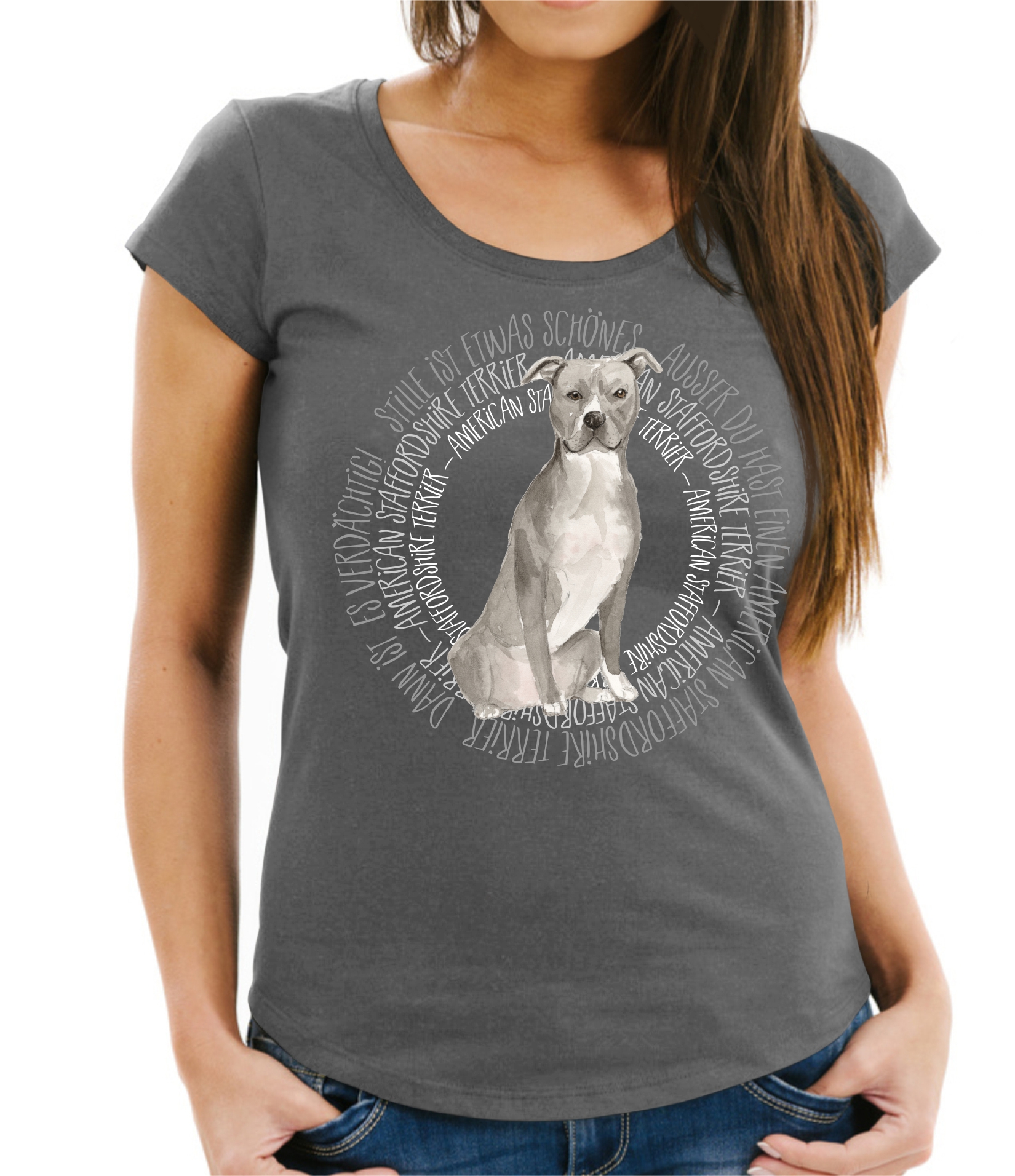 AMERICAN STAFFORDSHIRE TERRIER DAMEN T-SHIRT CIRCLE Watercolor by SIVIWONDER