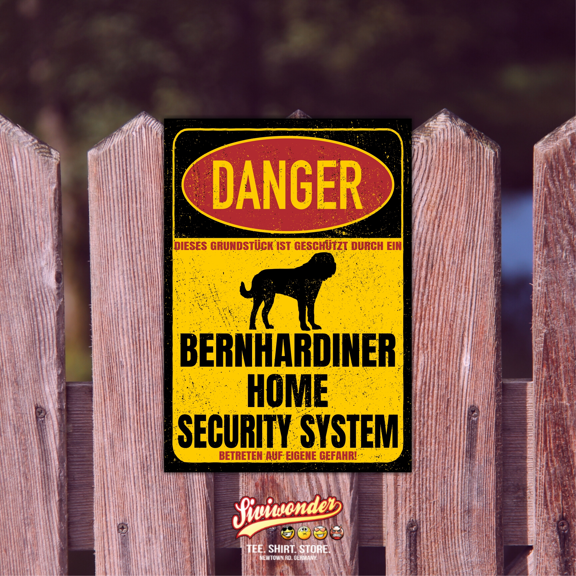 Bernhardiner Fass St. Bernhardshund Dog Türschild Danger Security System Warnschild Hund Schilder Hundeschild happy Design by Siviwonder