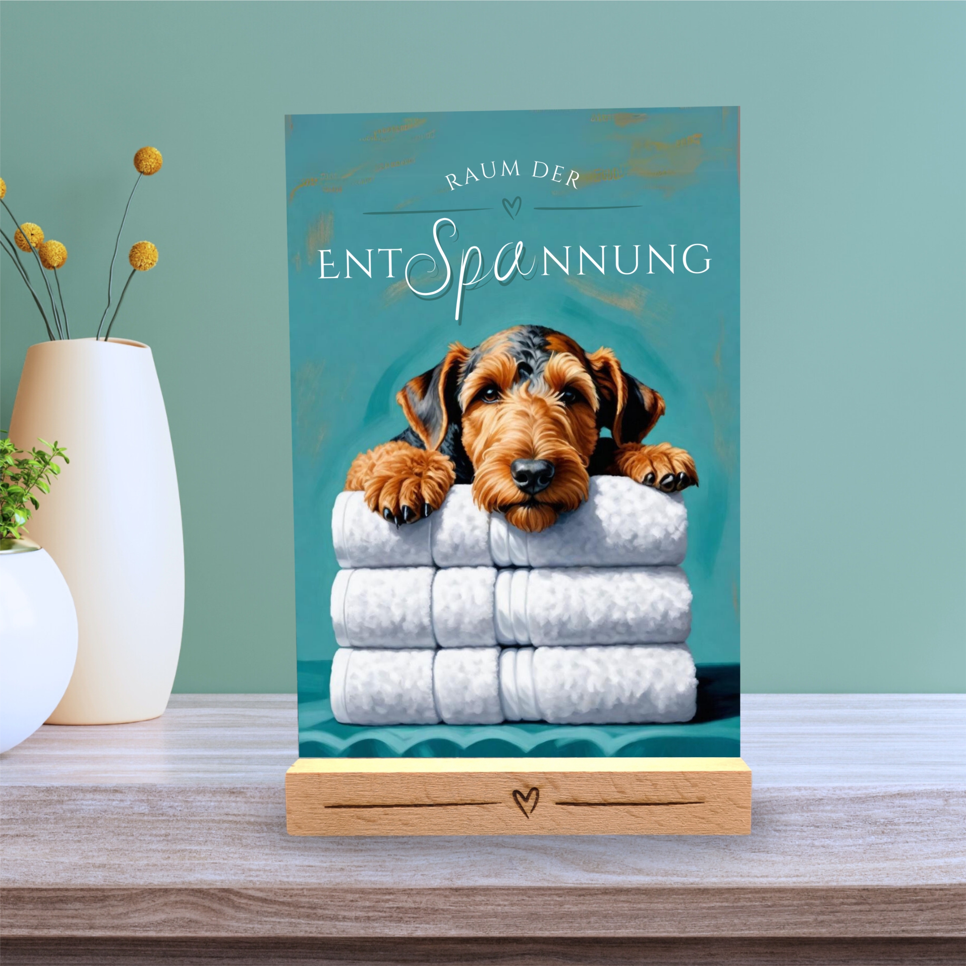 Hundeschild Deko Badezimmer Wellness Airedale Terrier Schild Spruch Türschild
