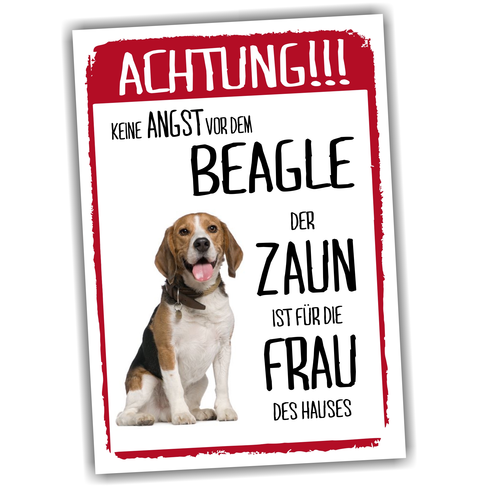 Beagle Schild Achtung Zaun Frau Spruch Türschild Hundeschild Warnschild Fun