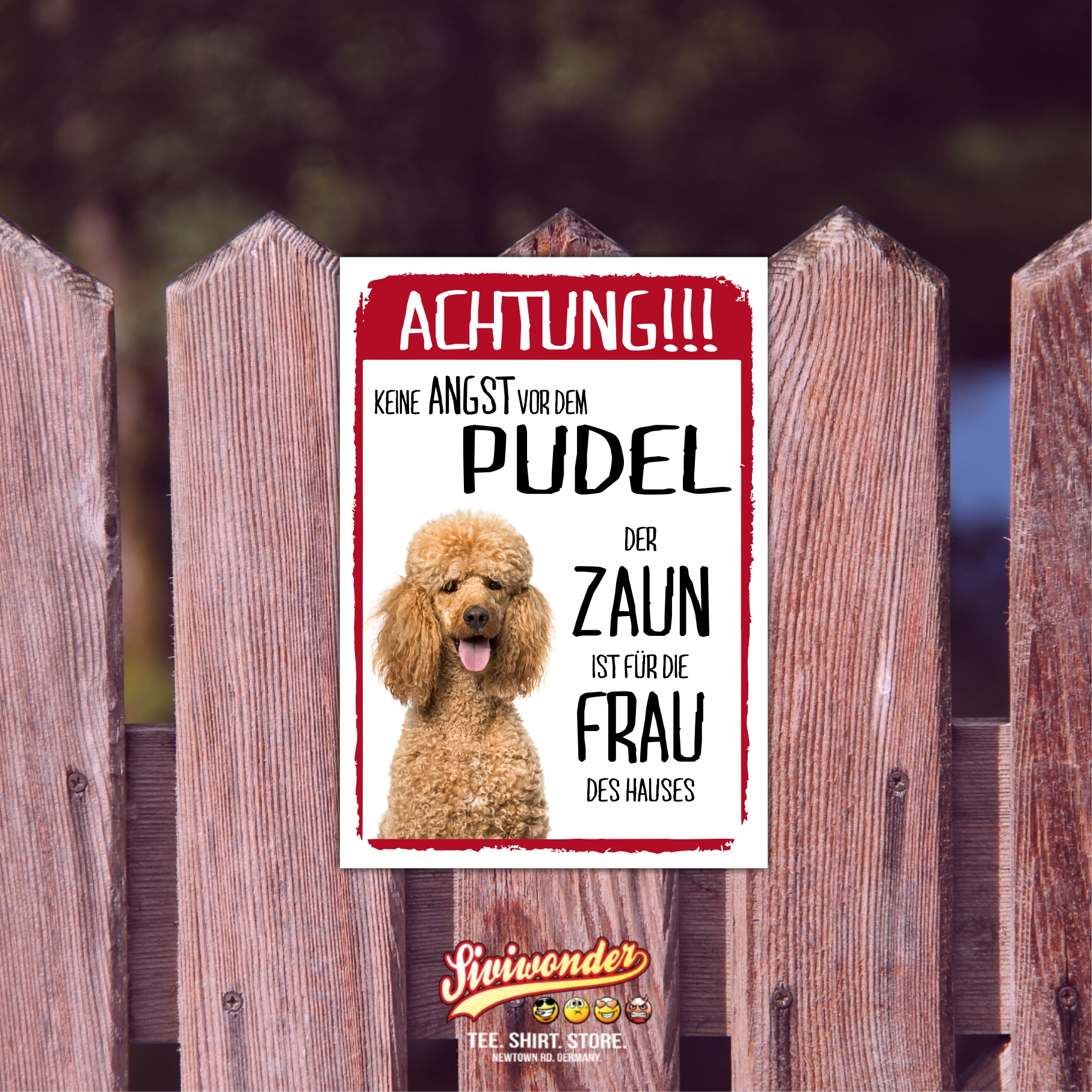 Pudel Apricot Dog Schild Achtung Zaun Frau Spruch Türschild Hundeschild Warnschild Fun
