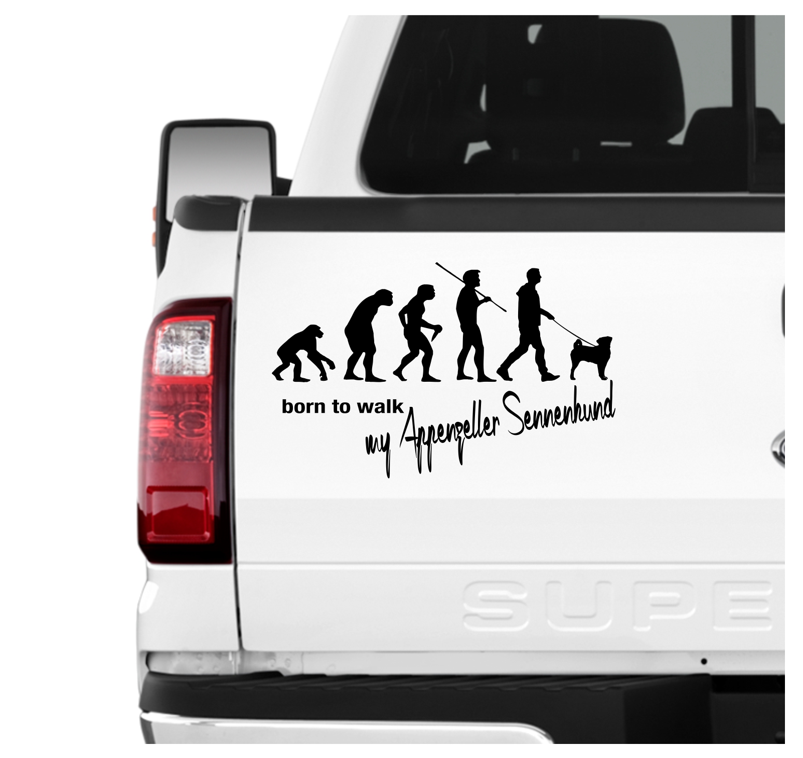 Appenzeller Sennenhund Sennen Hund Schweiz Evolution Born to Walk Hunde Aufkleber Sticker Autoaufkleber Wandtattoo Tattoo