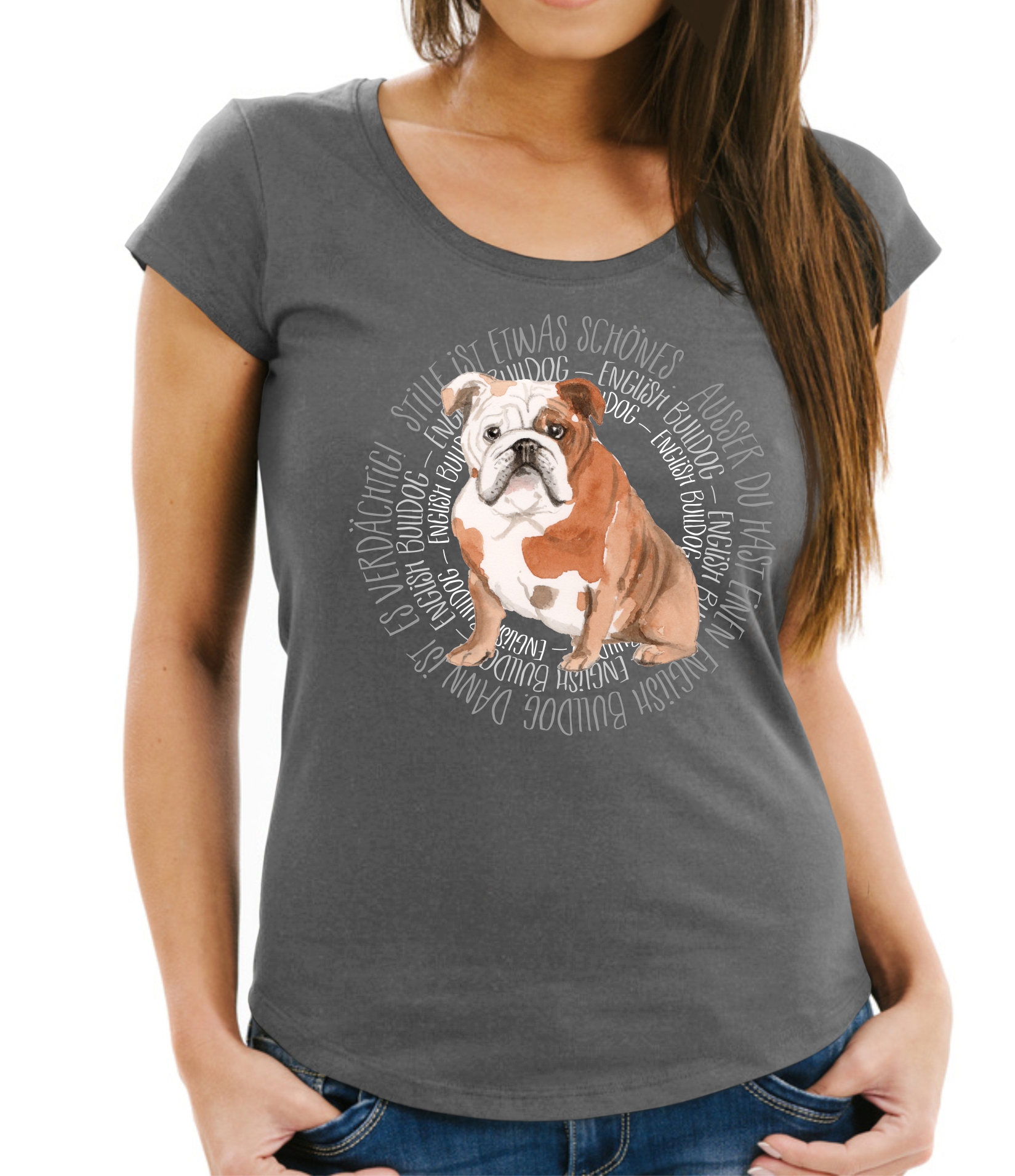 ENGLISCHE BULLDOGGE DAMEN T-SHIRT CIRCLE Watercolor by SIVIWONDER