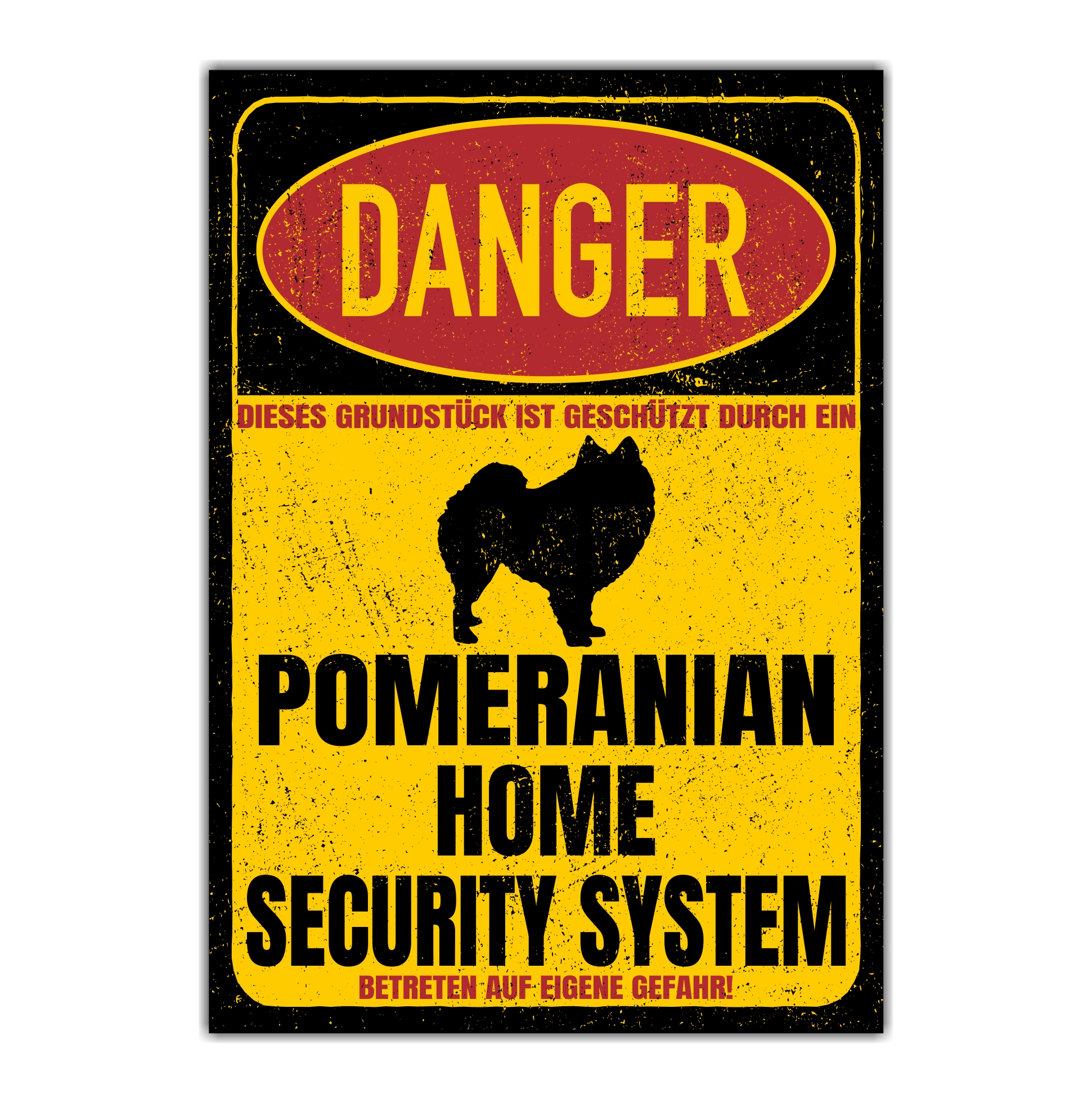 Pomeranian Pom  Türschild Danger Security System Warnschild Hund Schilder Hundeschild
